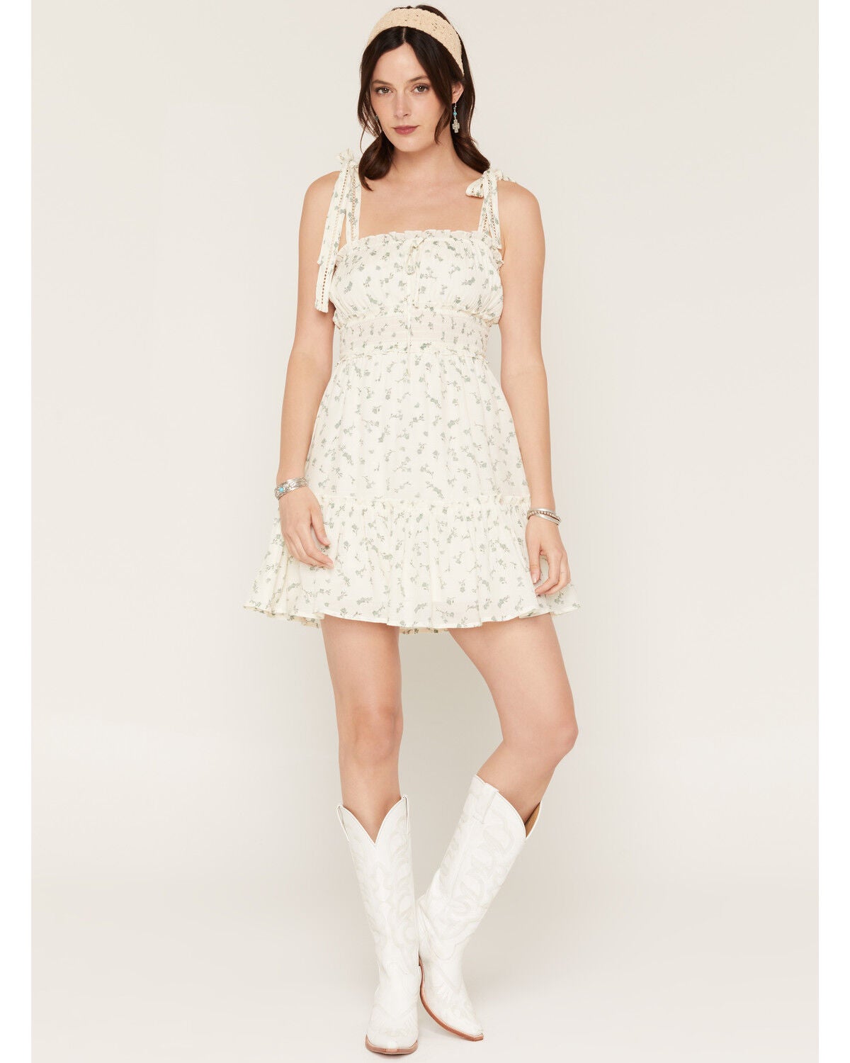 Women's Ash & Violet Floral Print Sleeveless Bow Strap Mini Dress