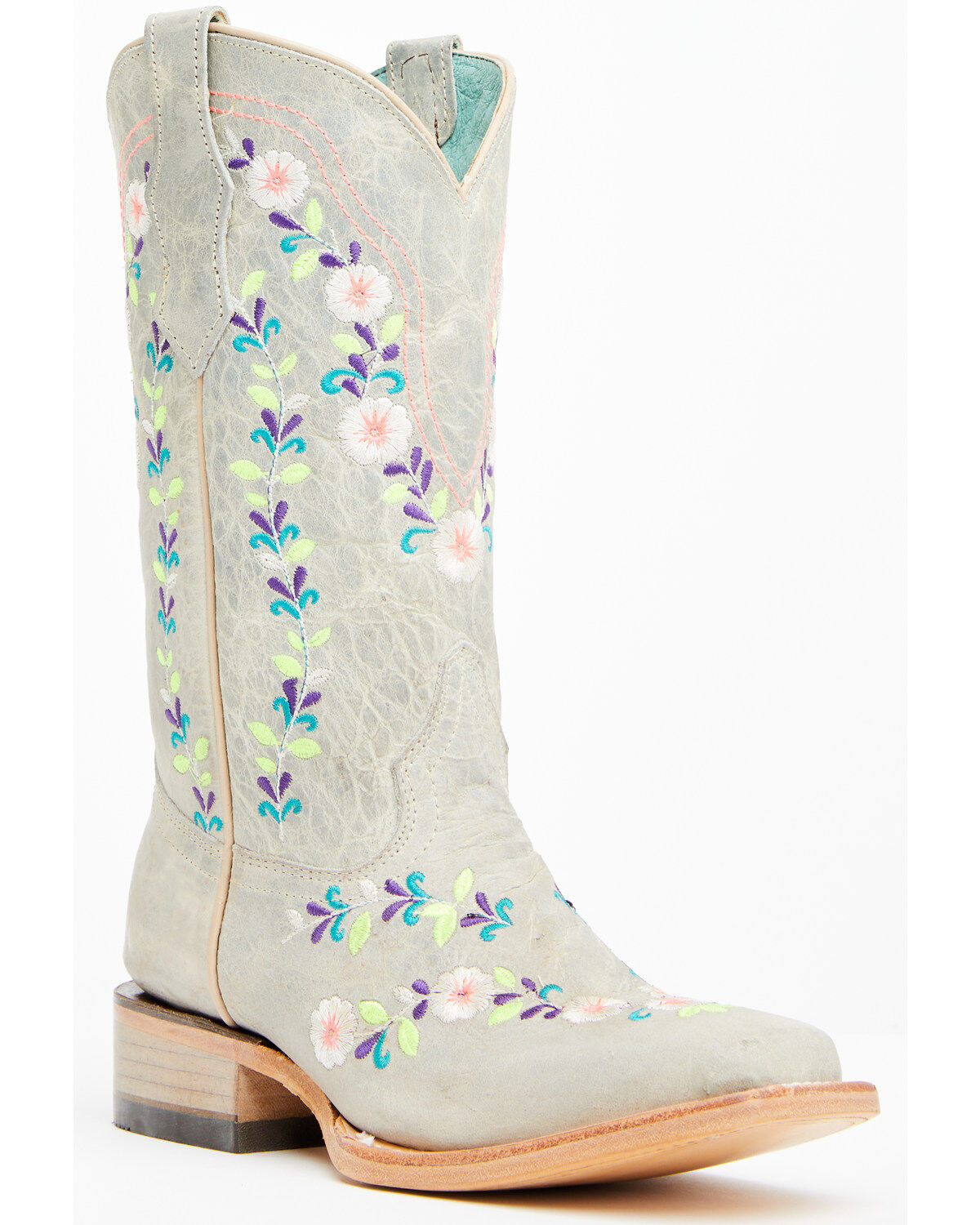 Girls' Corral Floral Embroidered Blacklight Western Boots - Square Toe