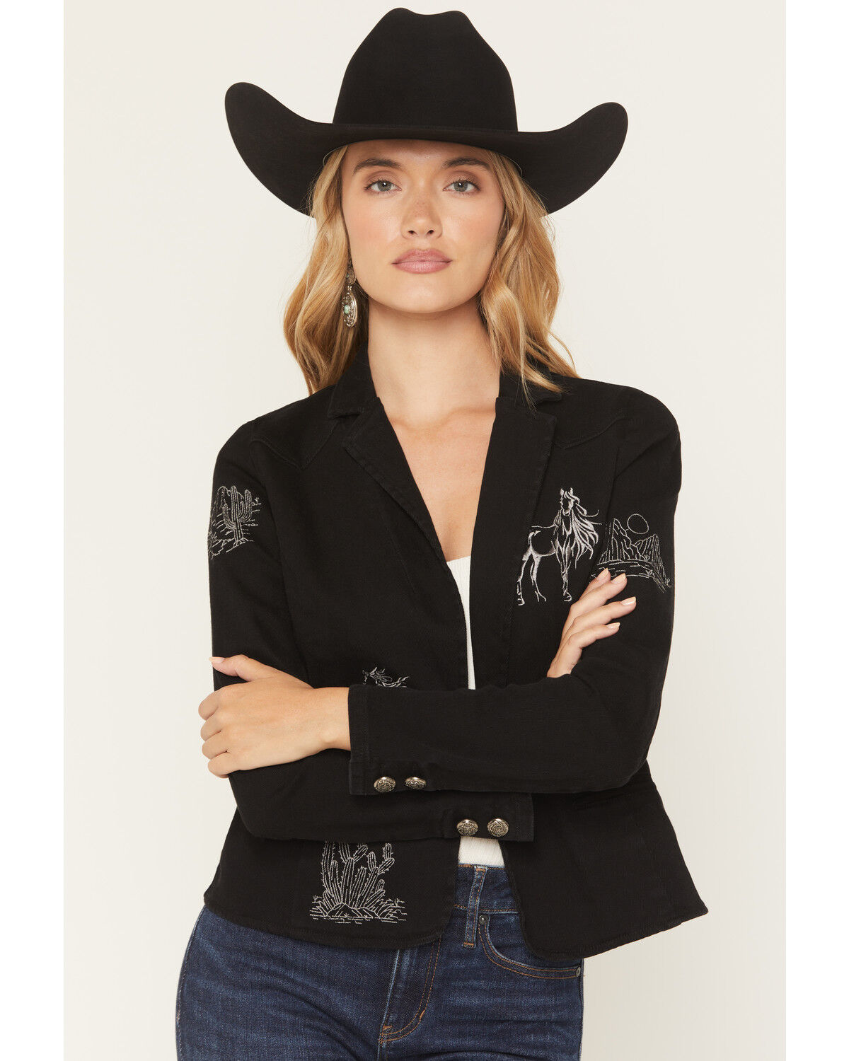 Women's Blue B Western Embroidered Blazer