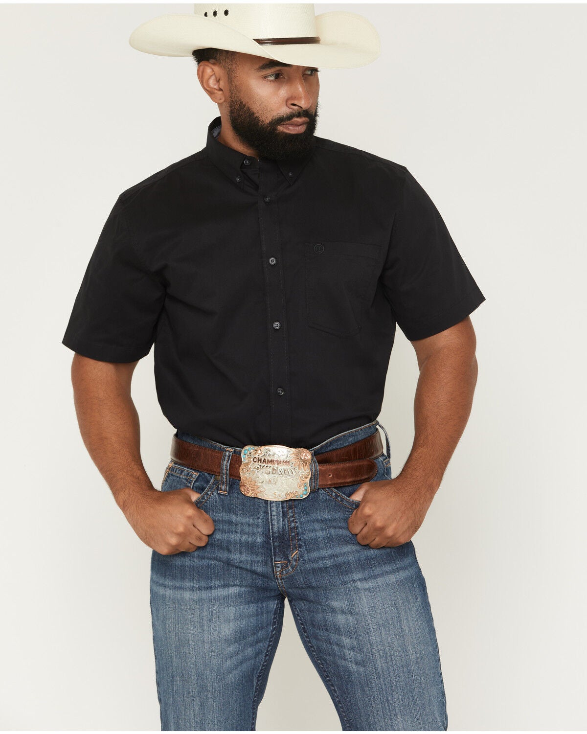 Men's Cody James Basic Solid Short Sleeve Button-Down Stretch Western