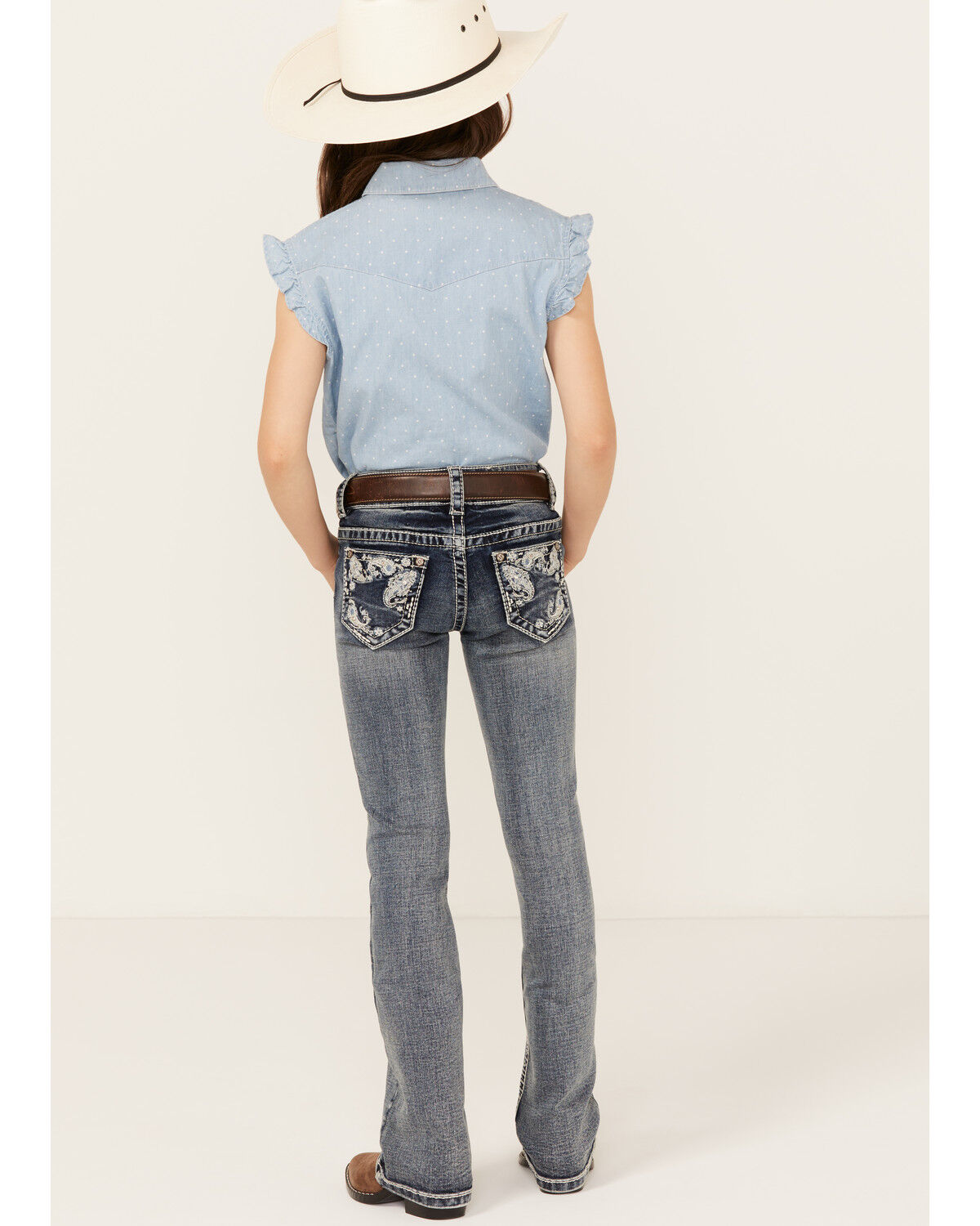 Girls' Shyanne Little Medium Wash Faded Paisley Pocket Stretch Bootcut