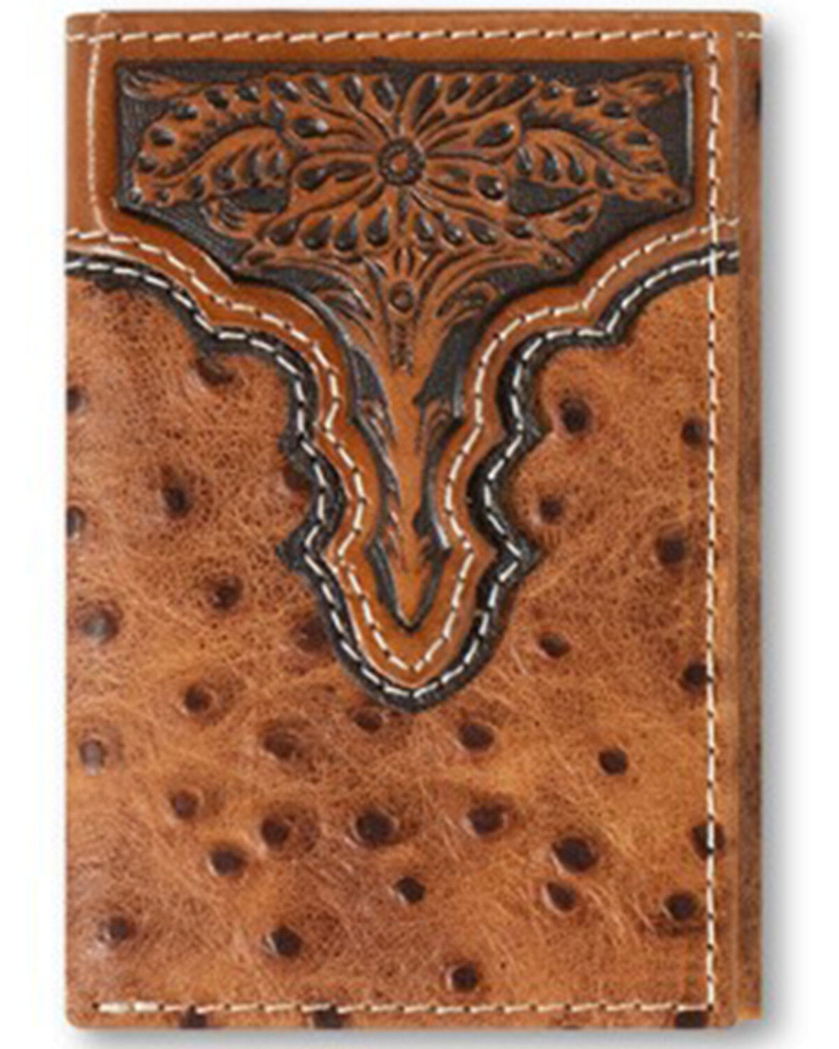 Men's Ariat Tri-Fold Ostrich Print Floral Embossed Wallet
