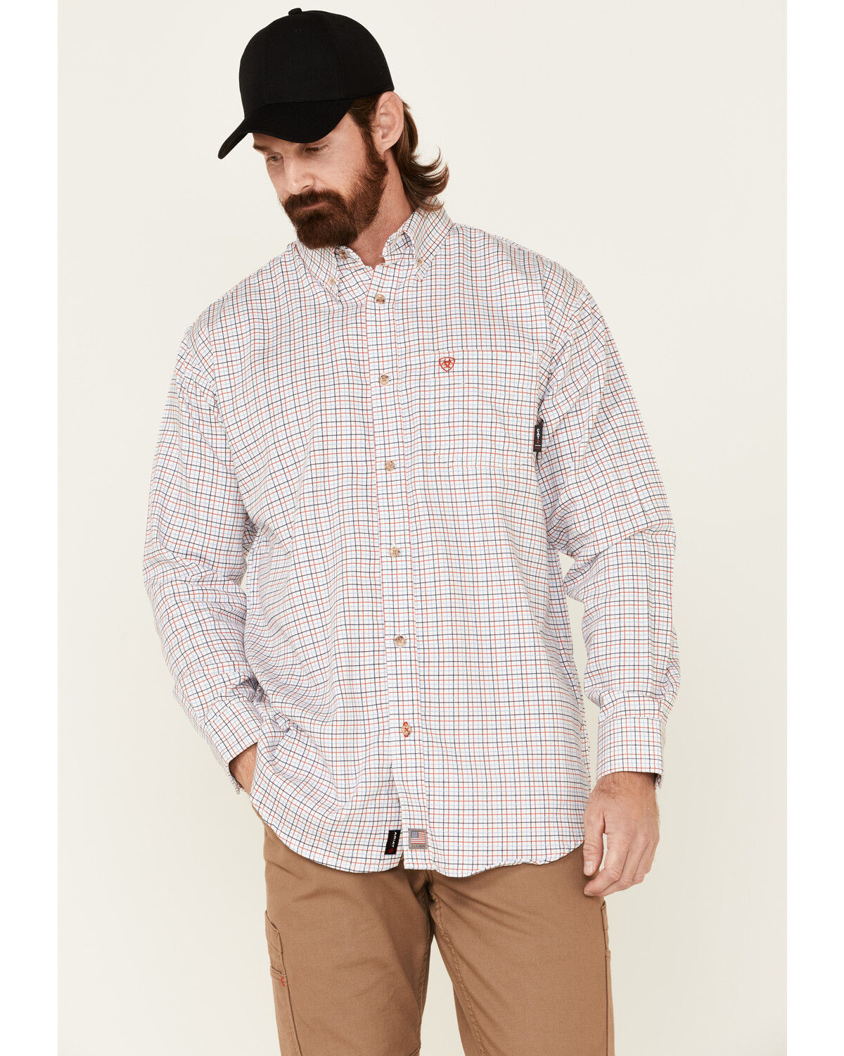 Men's Ariat FR Gauge Plaid Print Long Sleeve Button Down Work Shirt -