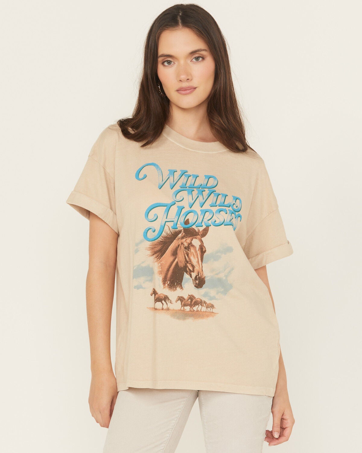 Women's Girl Dangerous Wild Horses Short Sleeve Graphic Tee
