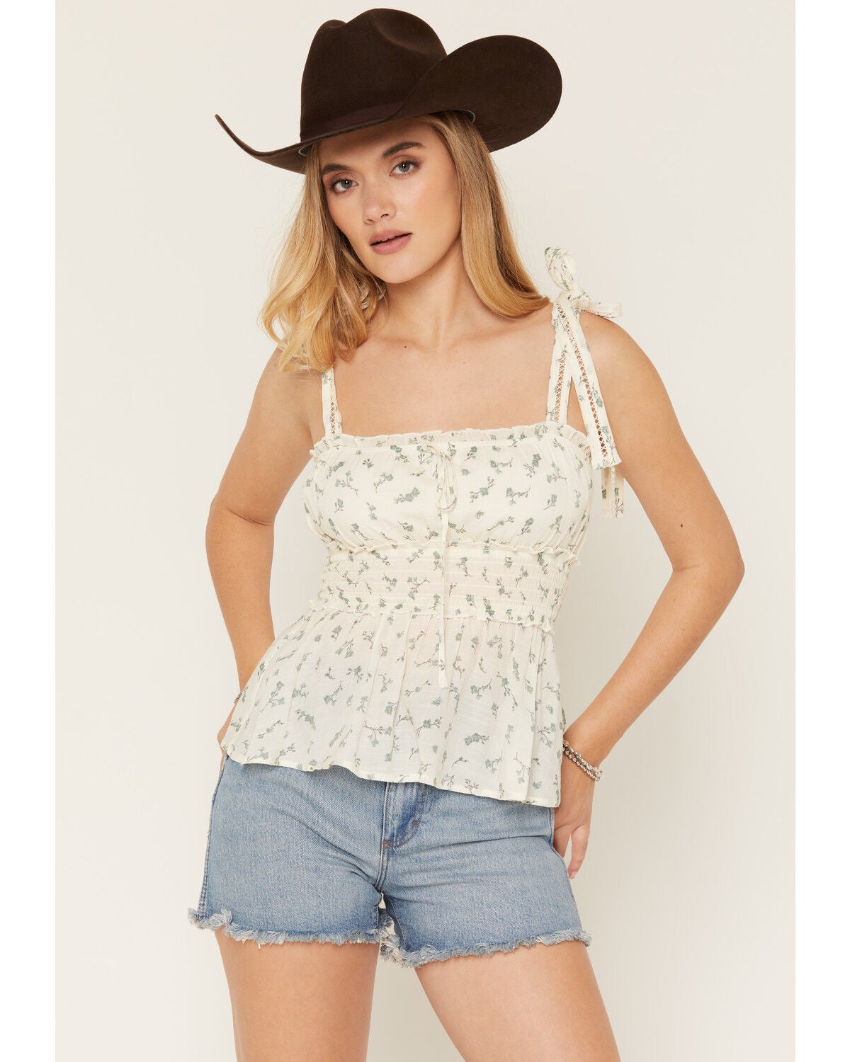 Women's Ash & Violet Floral Print Sleeveless Bow Strap Top