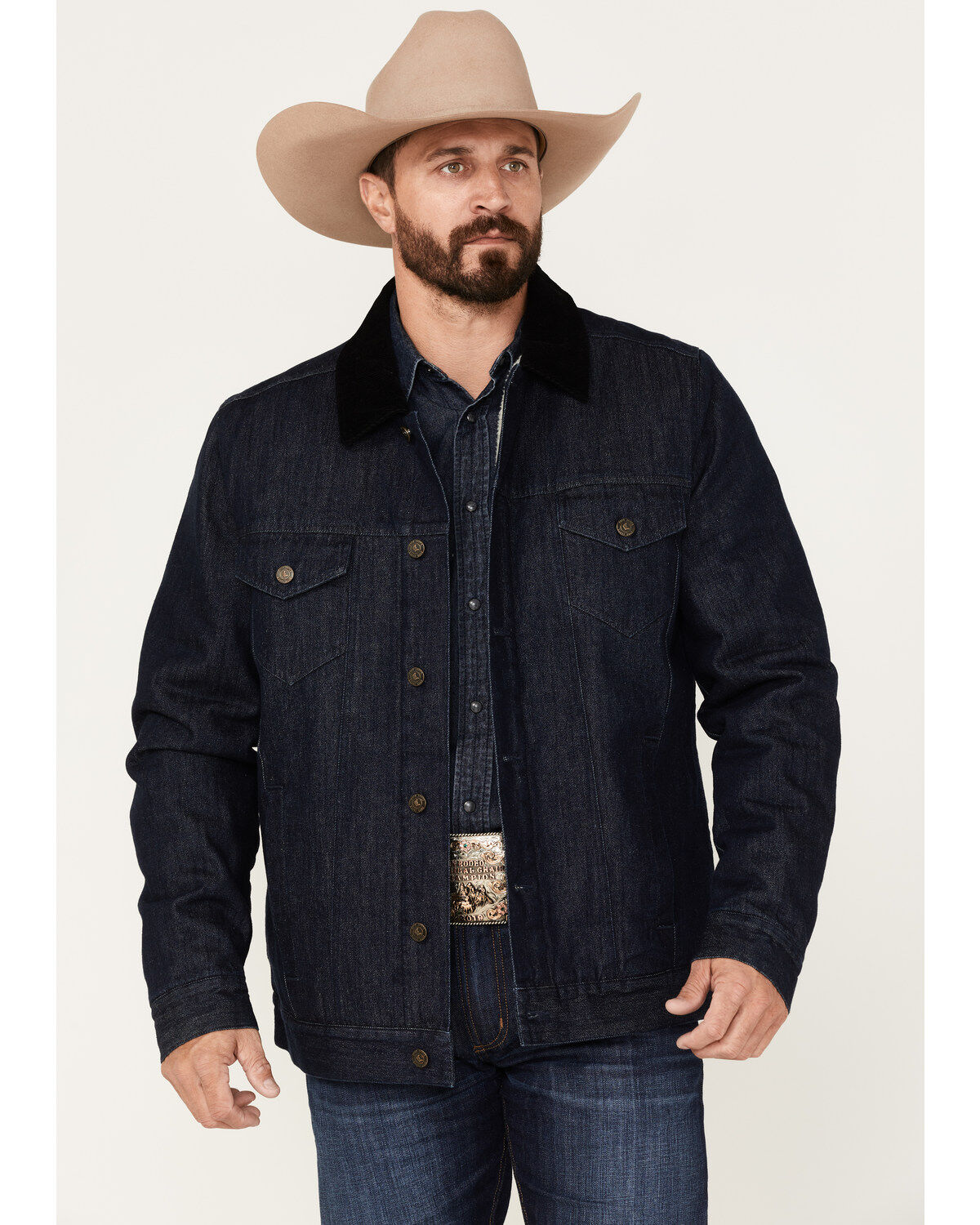 Men's Cody James Grand Teton Dark Wash Sherpa Cord Collar Denim Jacket