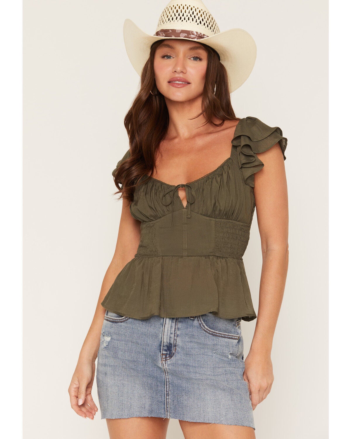 Women's Ash & Violet Solid Flutter Sleeve Top