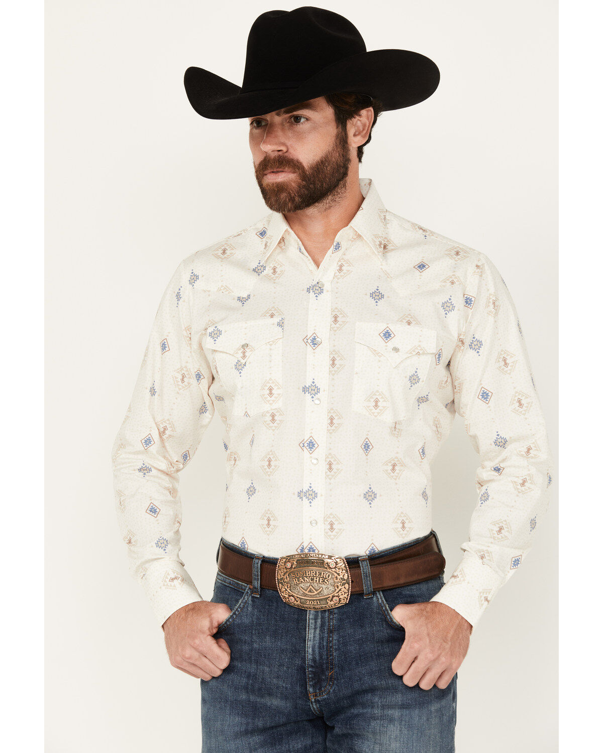 Men's Ely Walker Southwestern Print Long Sleeve Pearl Snap Western Shi
