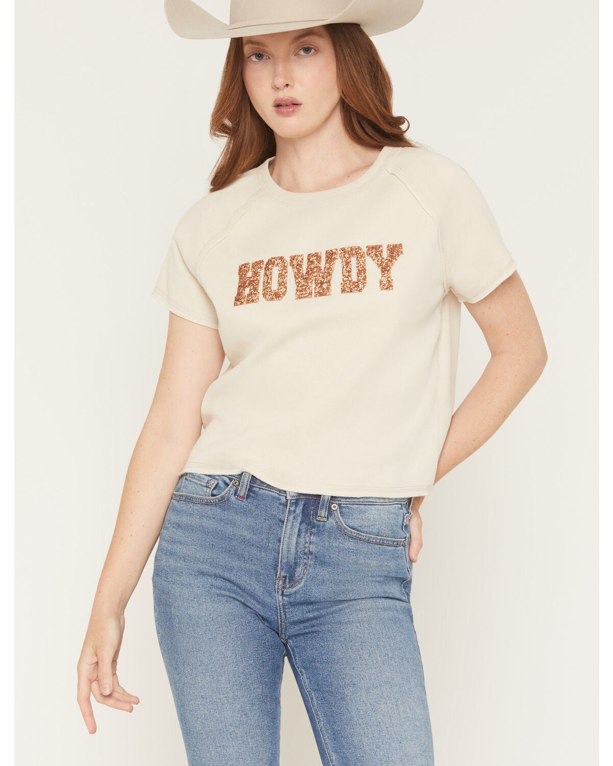 Women's Blended Howdy Rhinestone Short Sleeve Graphic Tee
