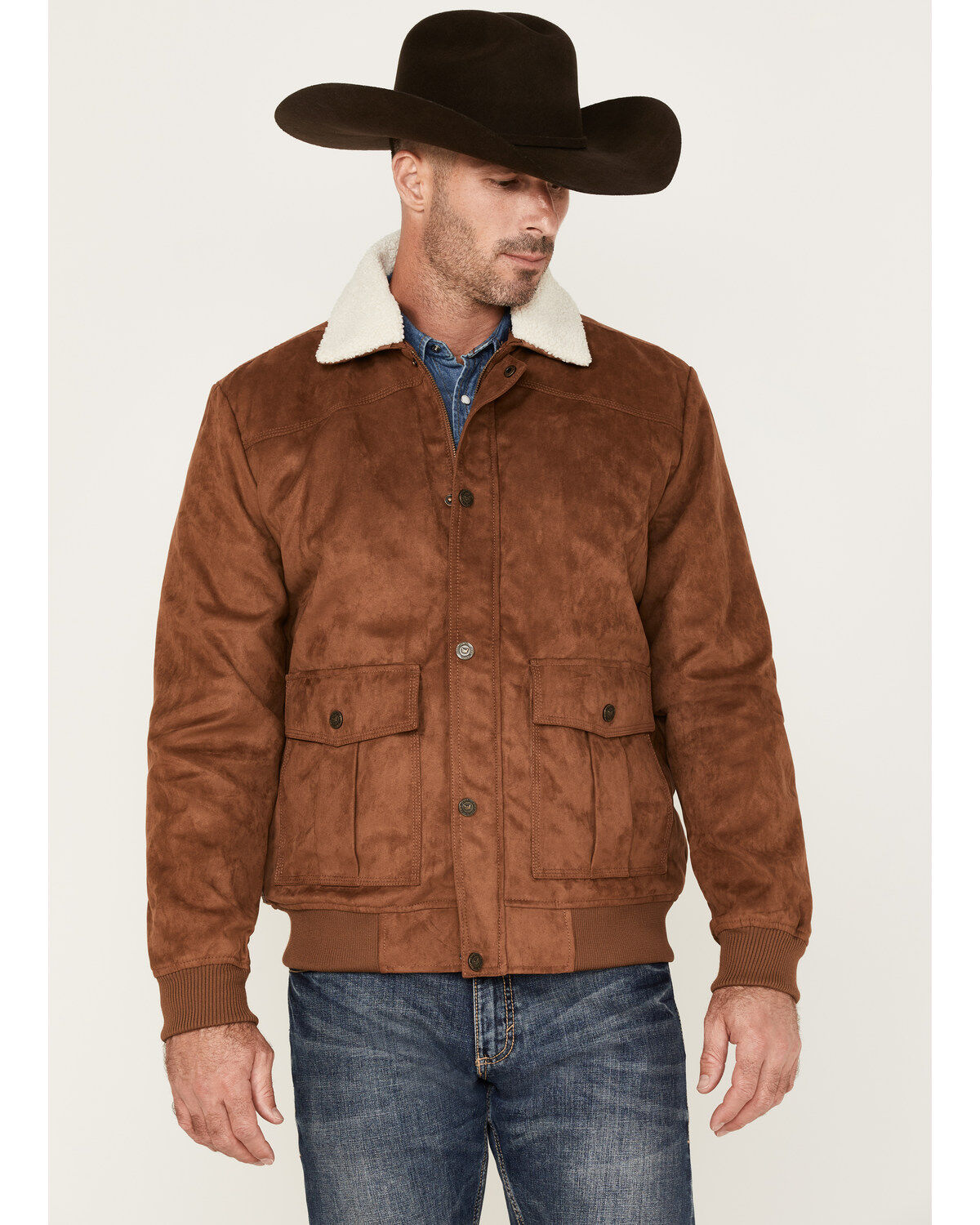 Men's Cody James Edward Faux Suede Sherpa Collar Bomber Jacket