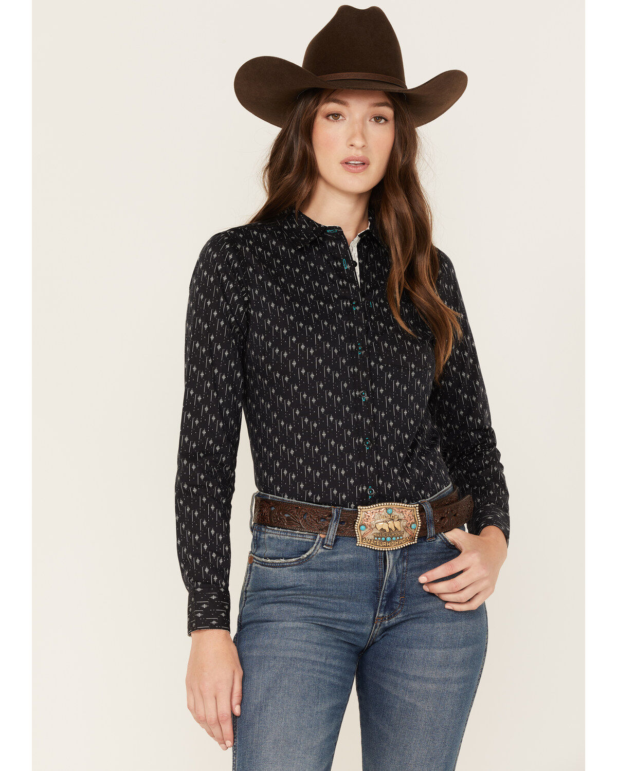 Women's RANK 45 Print Long Sleeve Stretch Snap Riding Shirt