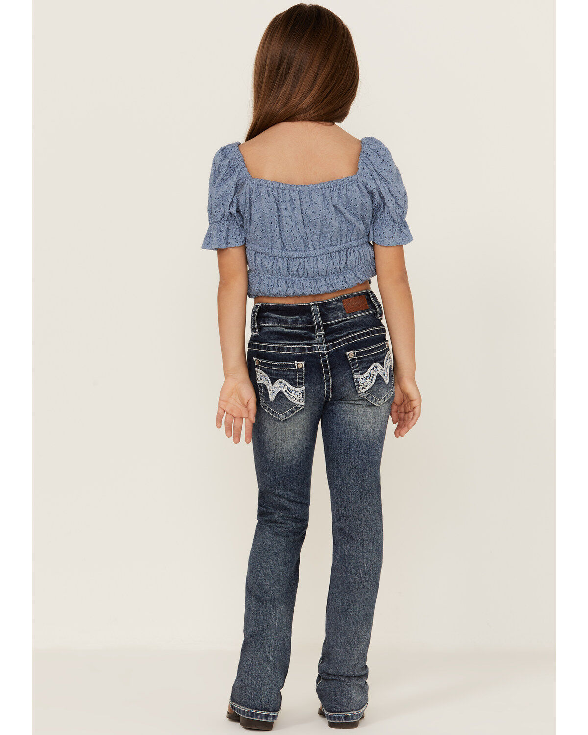 Girls' Shyanne Little Contrast Stitch & Embroidered Bootcut Jeans