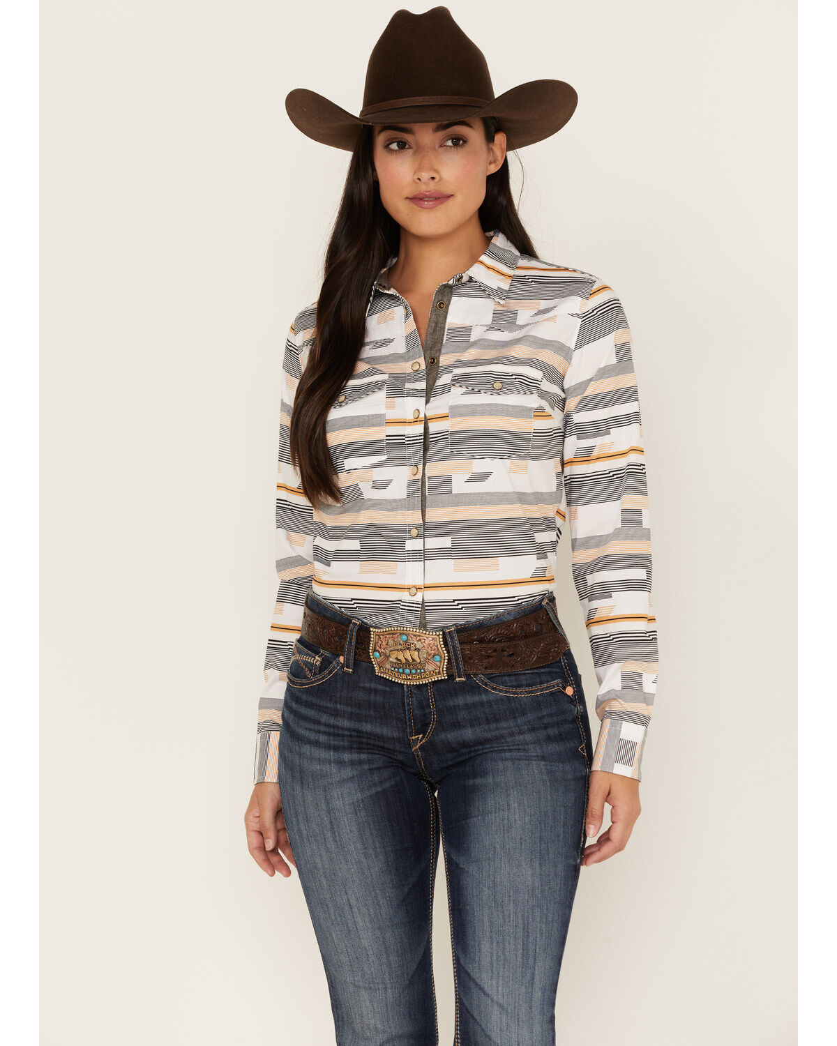 Women's RANK 45 Geo Stripe Print Long Sleeve Stretch Western Riding S