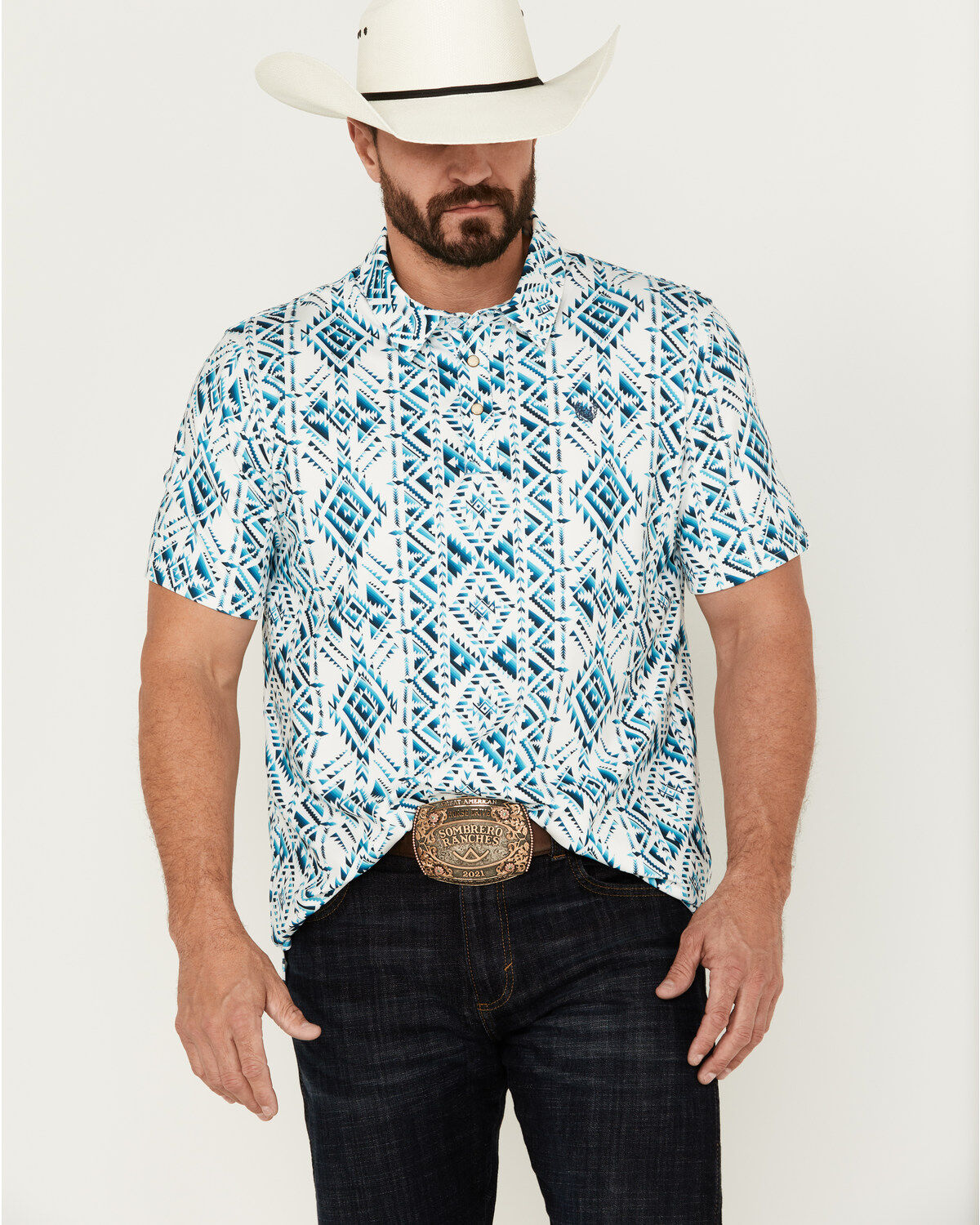 Men's Panhandle Southwestern Print Short Sleeve Performance Polo Shirt