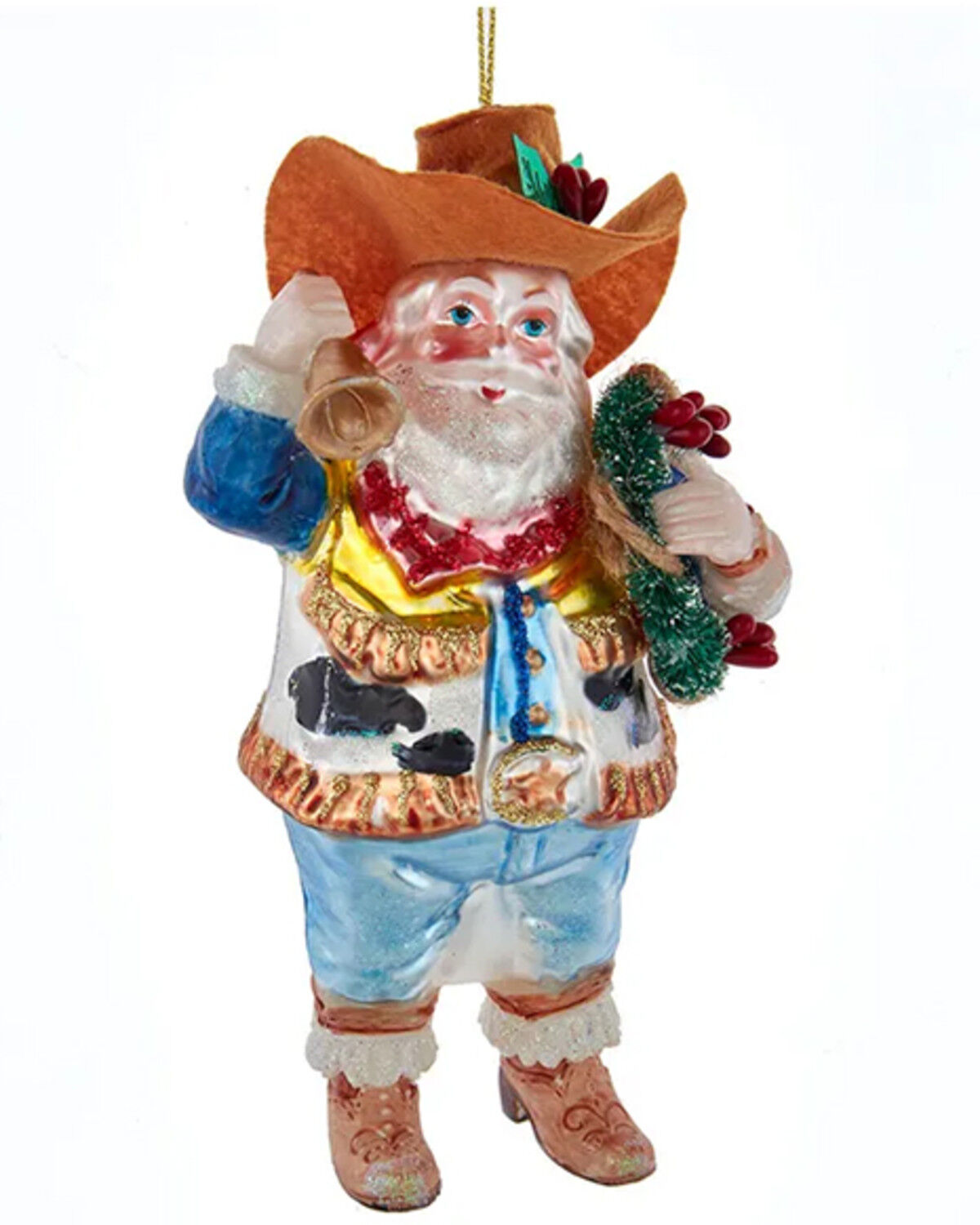 Kurt Adler Glass Cowboy Santa Ornament