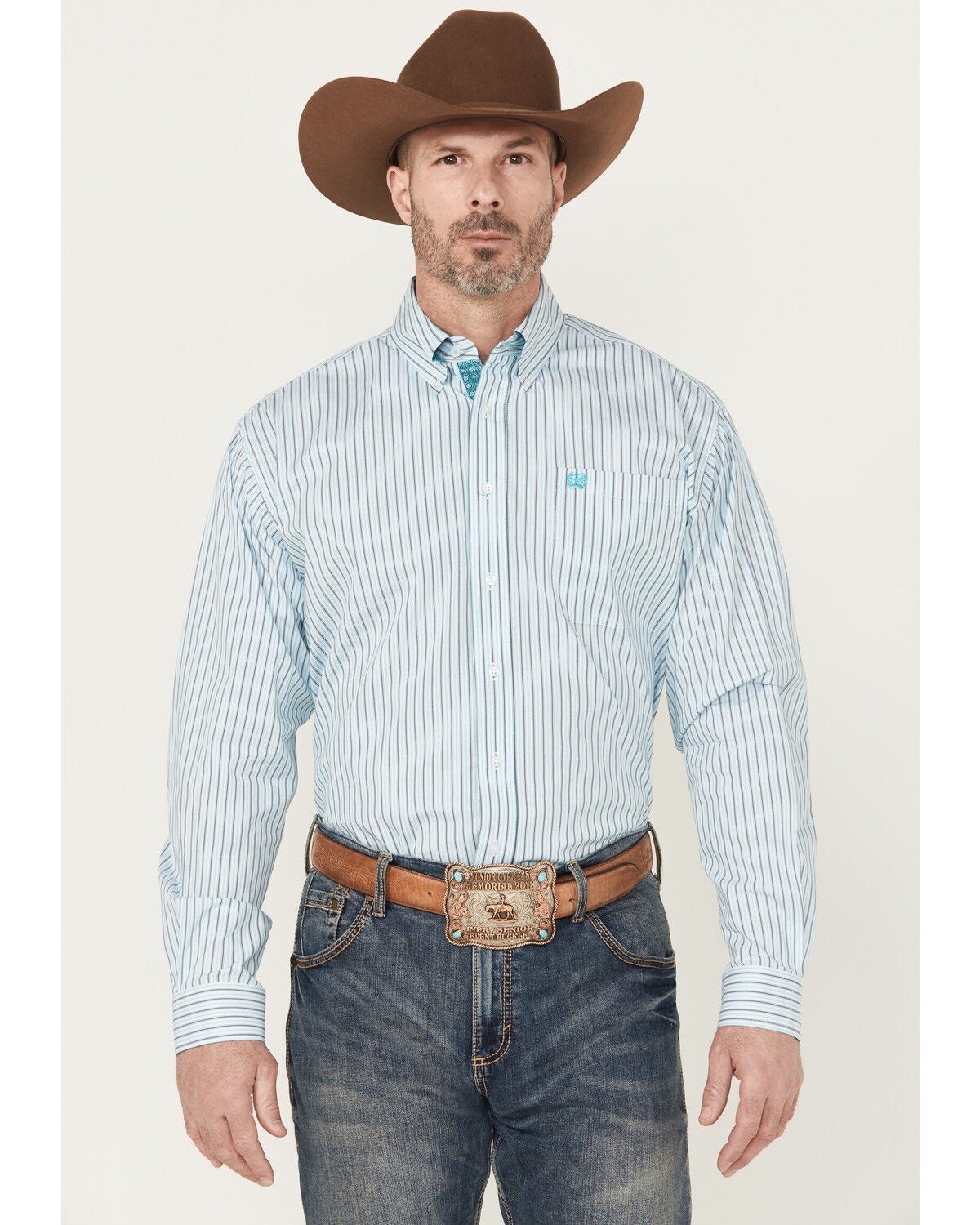 Men's Cinch Striped Long Sleeve Button-Down Stretch Western Shirt