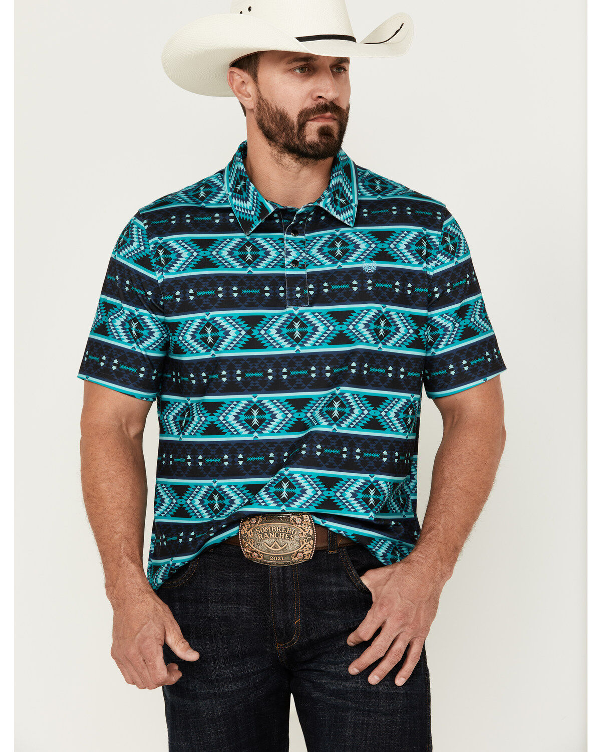 Men's Panhandle Southwestern Print Short Sleeve Performance Polo Shirt