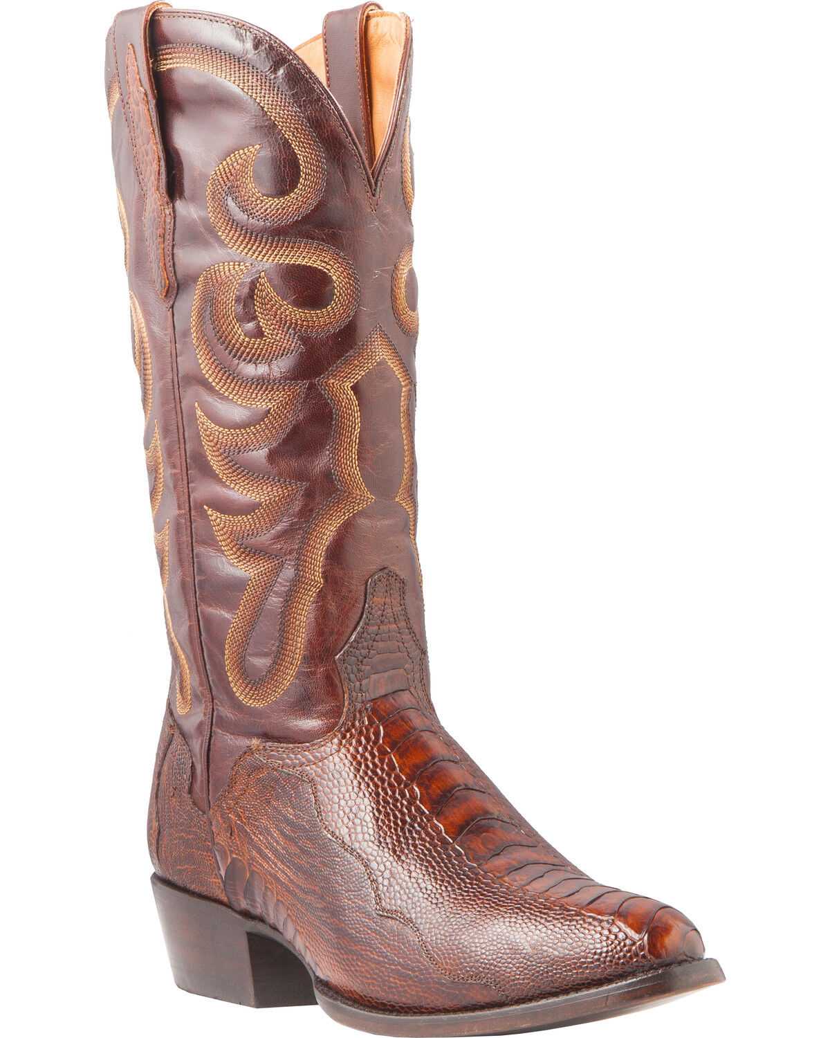 Men's El Dorado Handmade Ostrich Leg Brass Western Boots - Round Toe