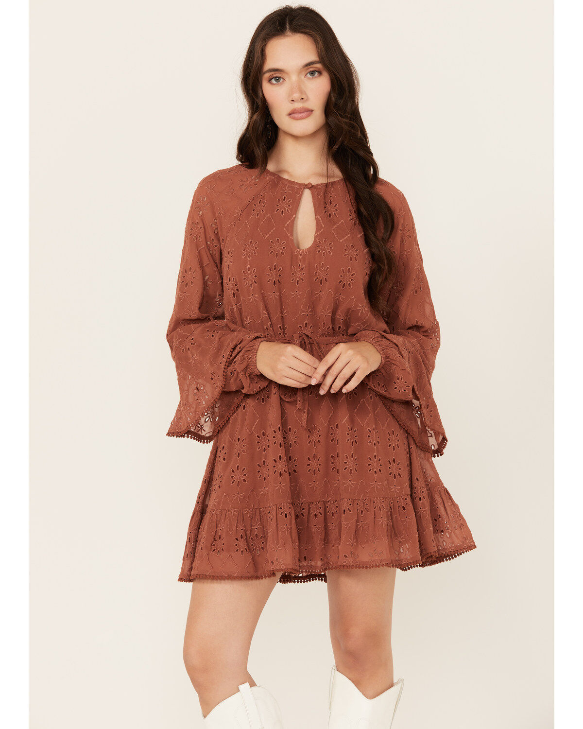 Women's Shyanne Ruffle Lace Long Sleeve Mini Dress