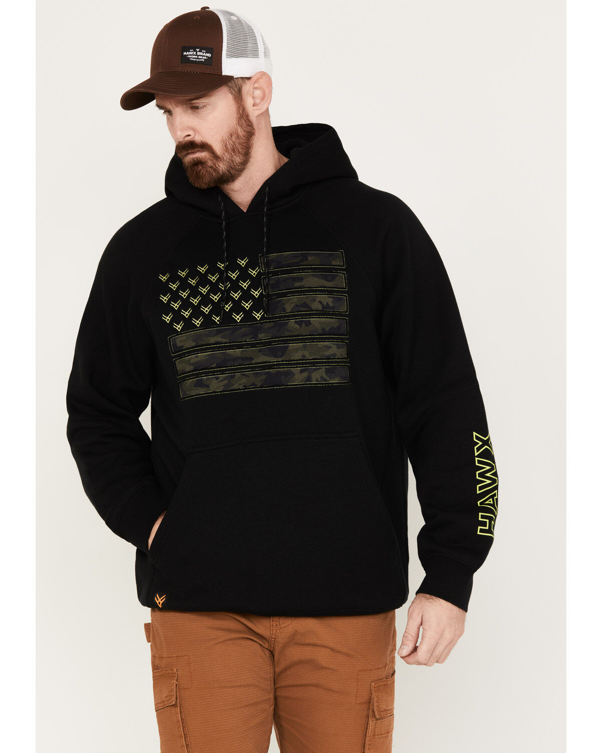 Men's Hawx Camo Flag Graphic Fleece Hooded Sweatshirt