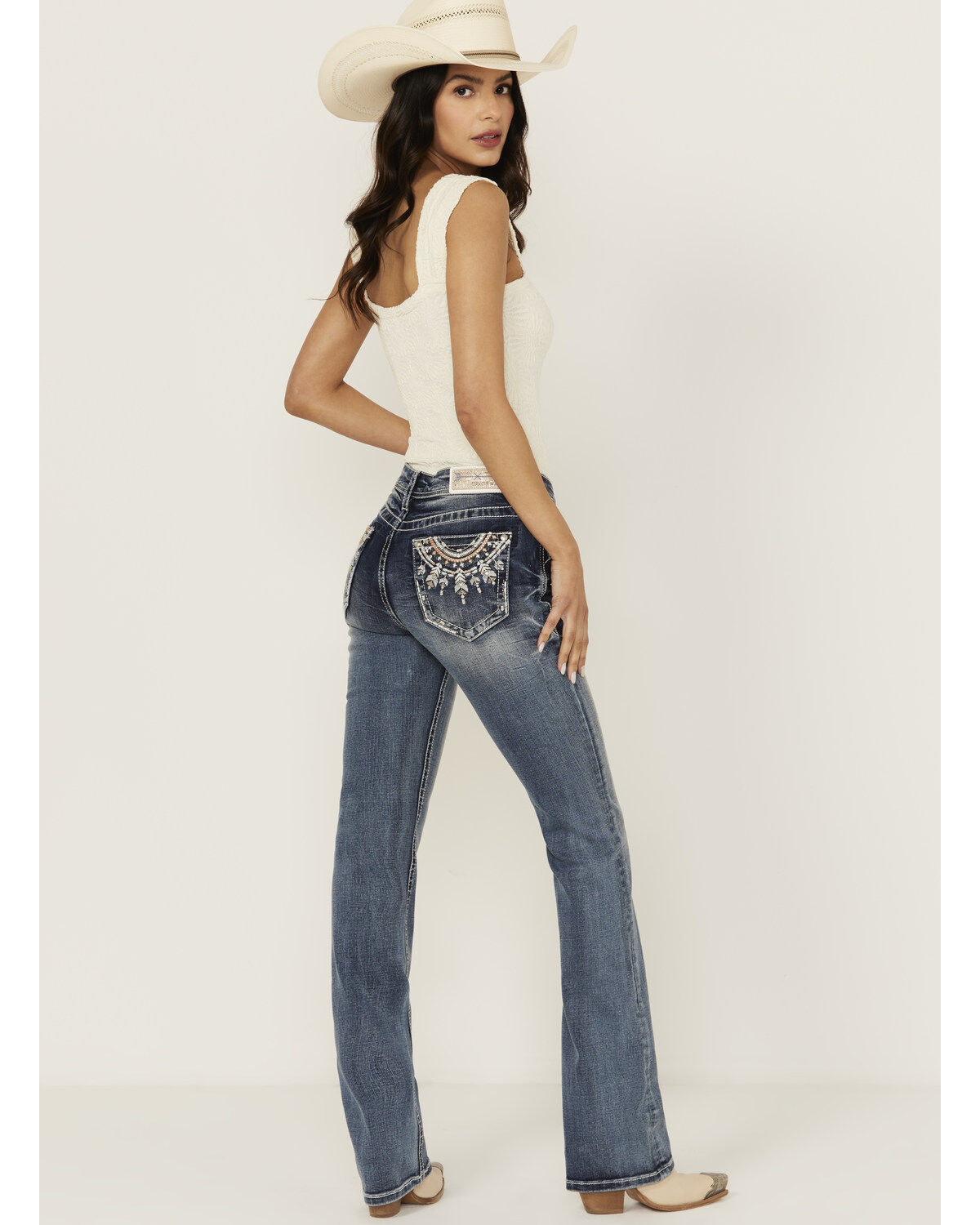 Women's Grace in LA Medium Wash Mid Rise Dreamcatcher Pocket Bootcut S