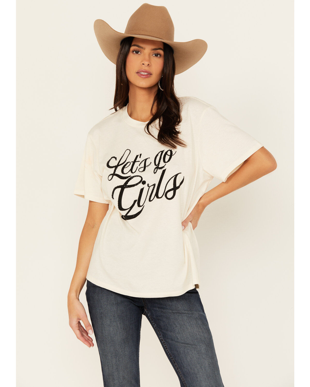 Women's Blended Let's Go Girls Rhinestone Short Sleeve Graphic Tee