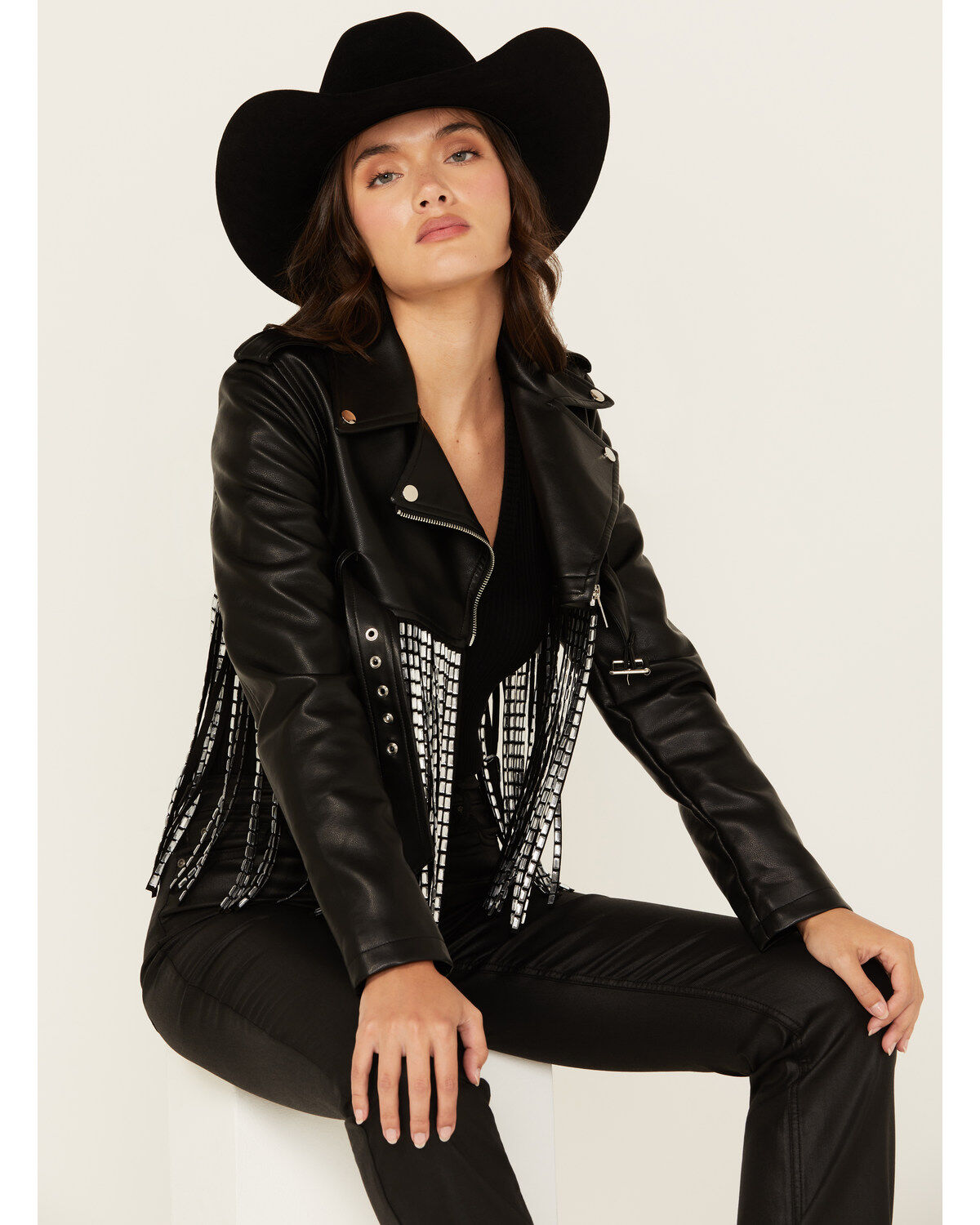 Women's Azalea Wang Jette Cropped Fringe Moto Jacket