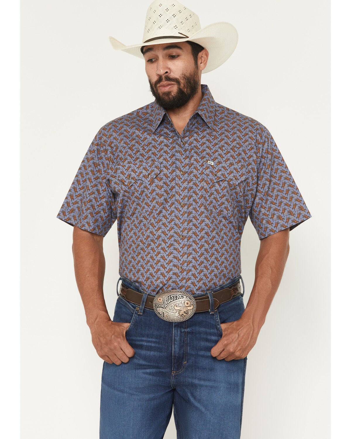 Men's Ely Walker Boot Barn Exclusive Cowboy Print Short Sleeve Snap We