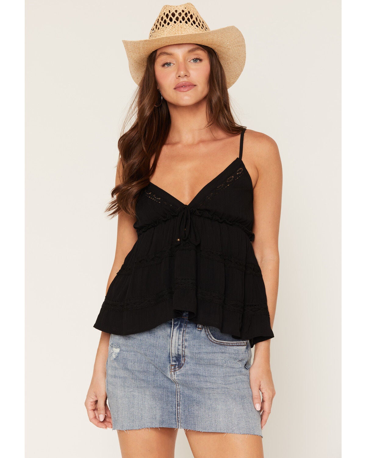 Women's Angie Sleeveless Lace Trim Tiered Cami
