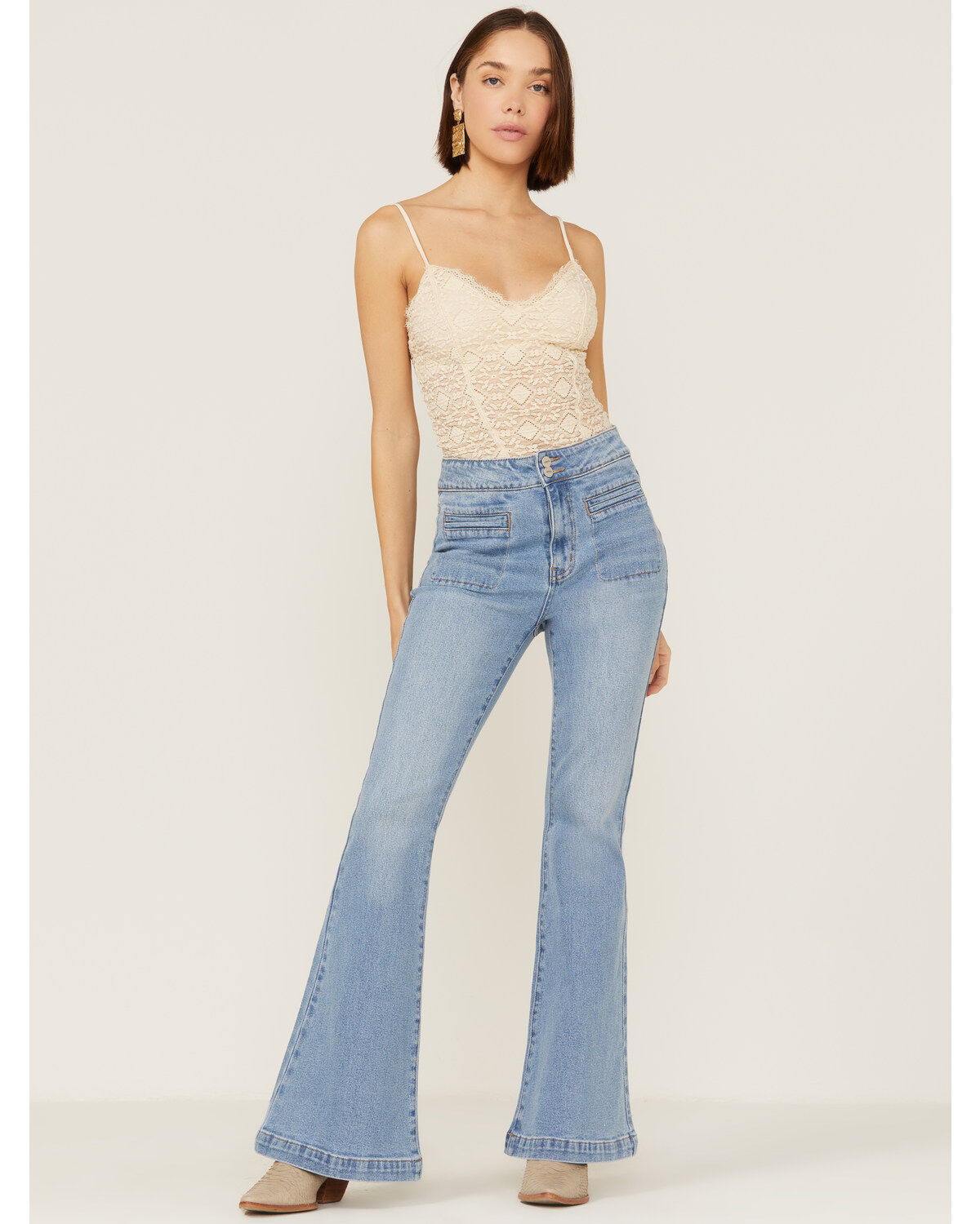 Women's Ceros Light Wash High Rise Coin Pocket Light Denim Flare Jeans