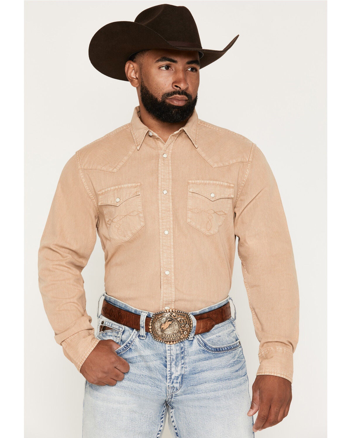Men's Cody James Solid Long Sleeve Snap Denim Western Shirt - Tall