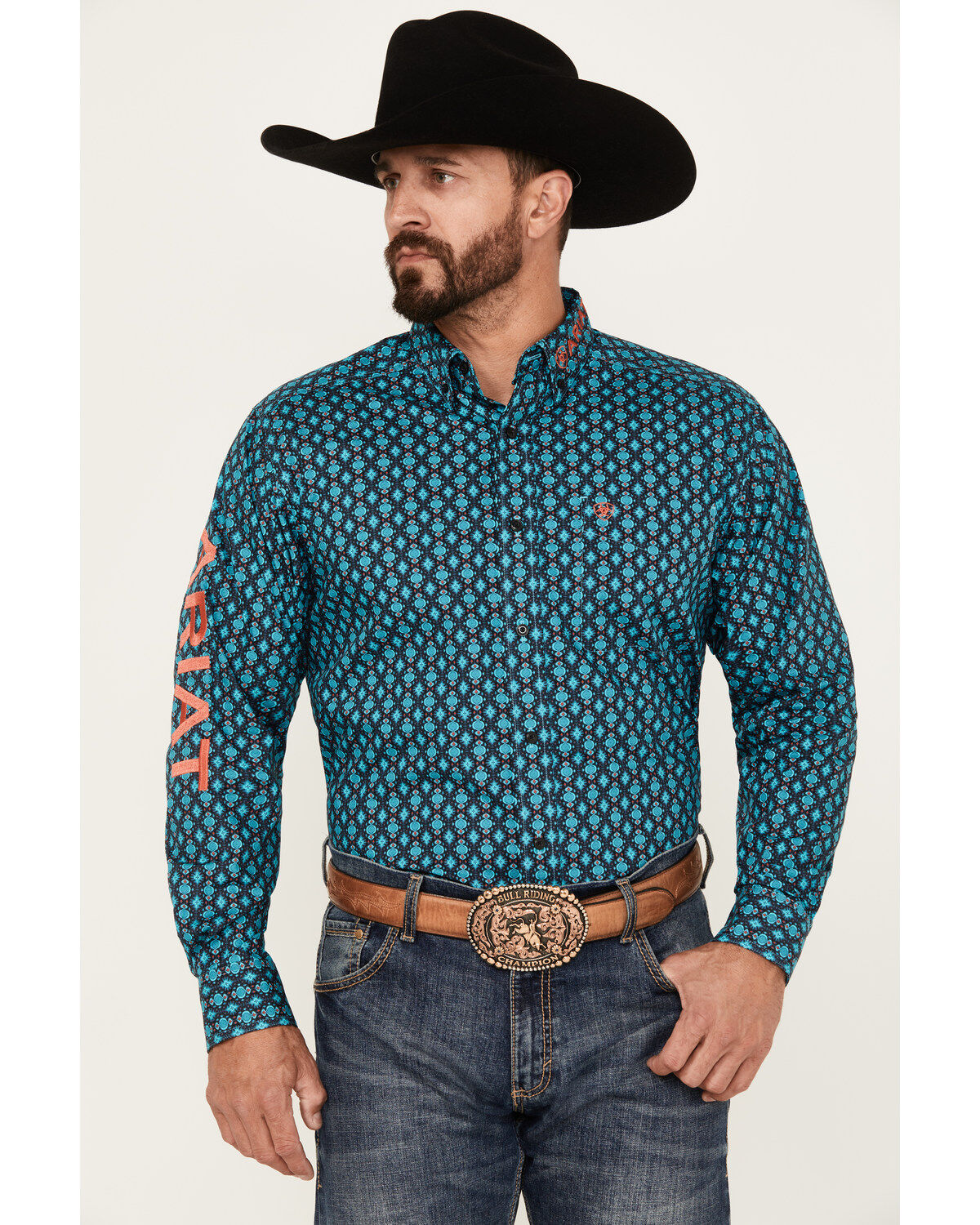 Men's Ariat Team Case Print Long Sleeve Button-Down Western Shirt