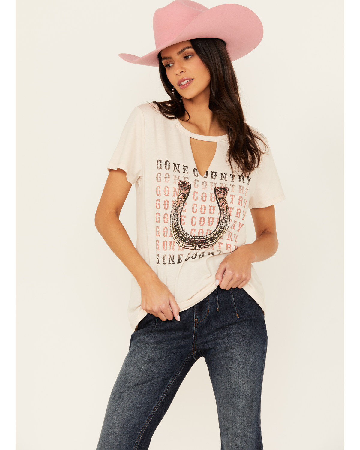Women's Blended Gone Country Rhinestone Short Sleeve Graphic Tee
