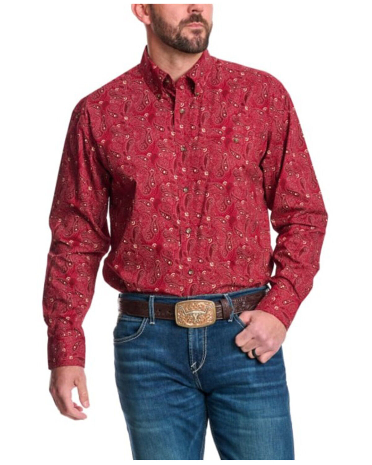 Men's Wrangler George Strait by Plaid Print Long Sleeve Button-Down St