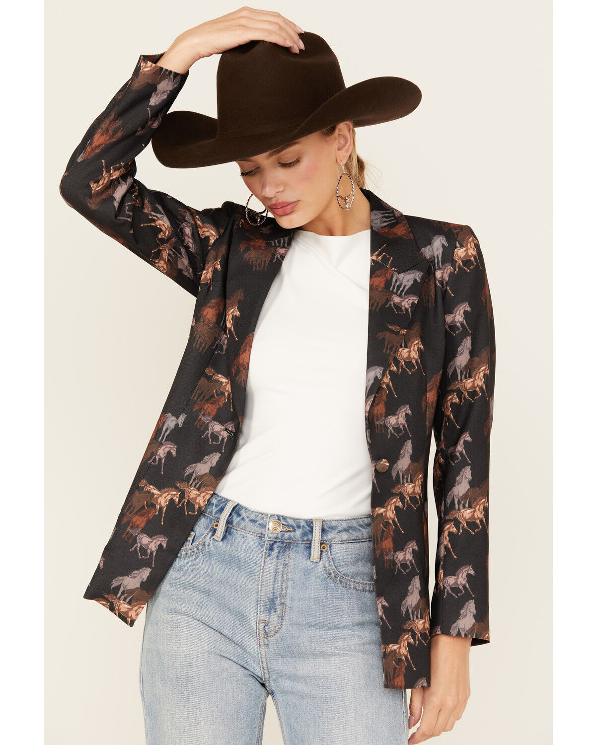 Women's Rock & Roll Denim Horse Print Blazer