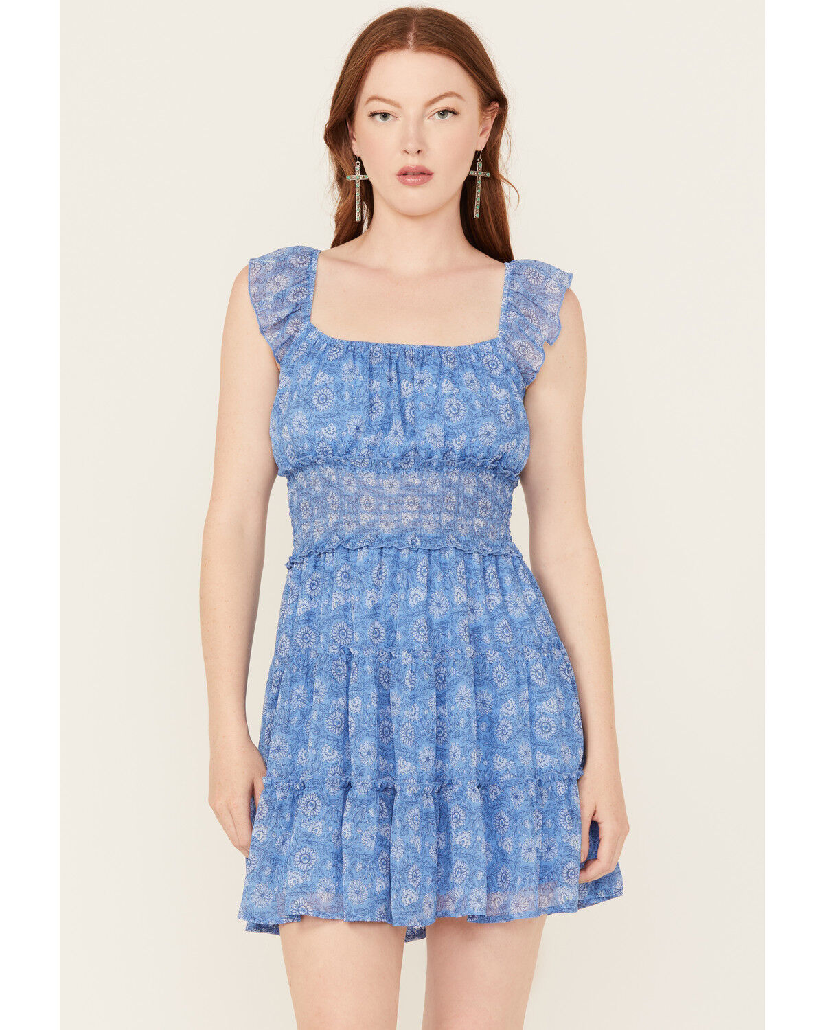 Women's Trixxi Floral Print Smocked Waist Mini Dress