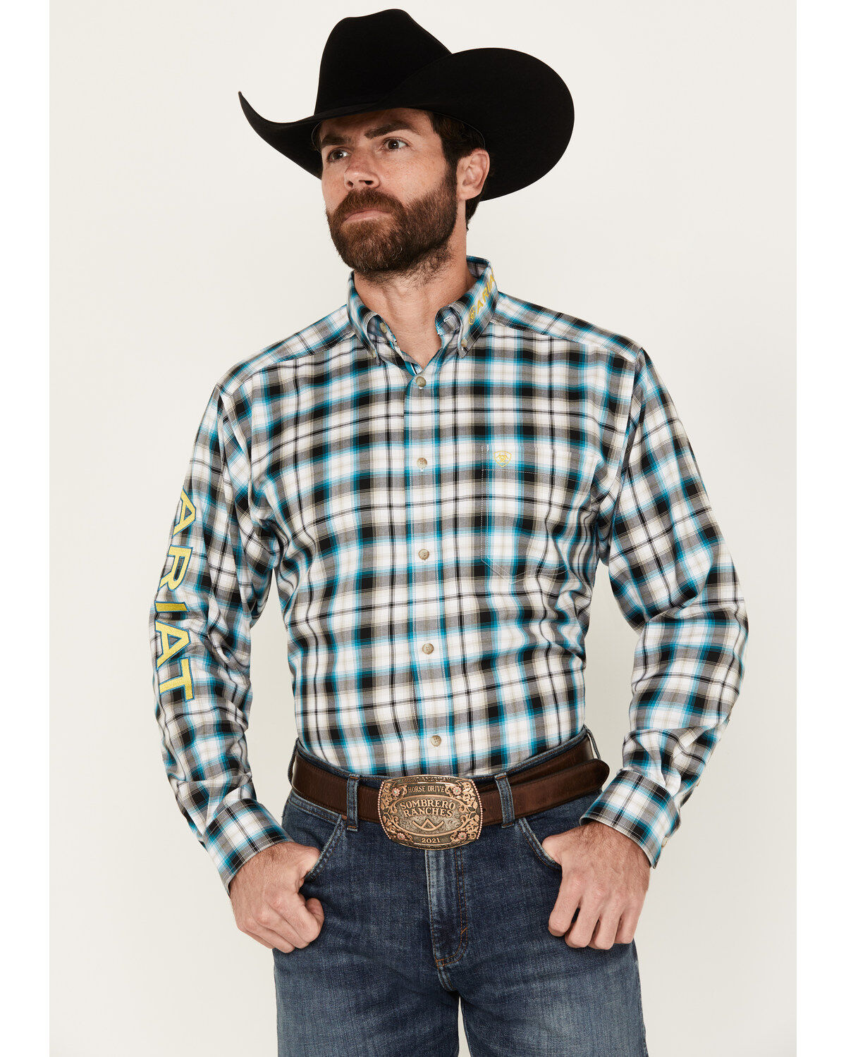 Men's Ariat Team Cannon Plaid Print Long Sleeve Button-Down Western Sh