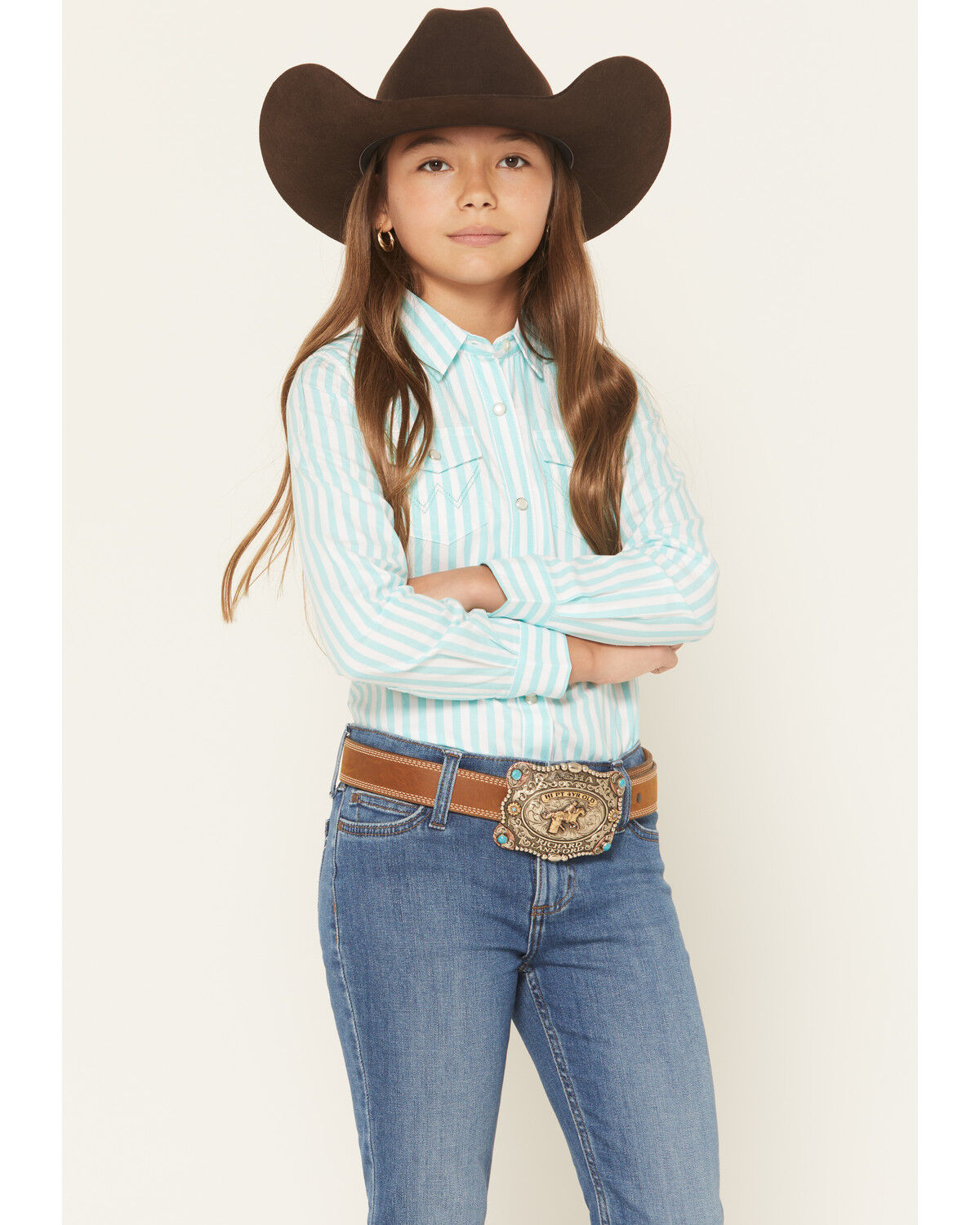 Girls' Wrangler Striped Long Sleeve Pearl Snap Western Shirt