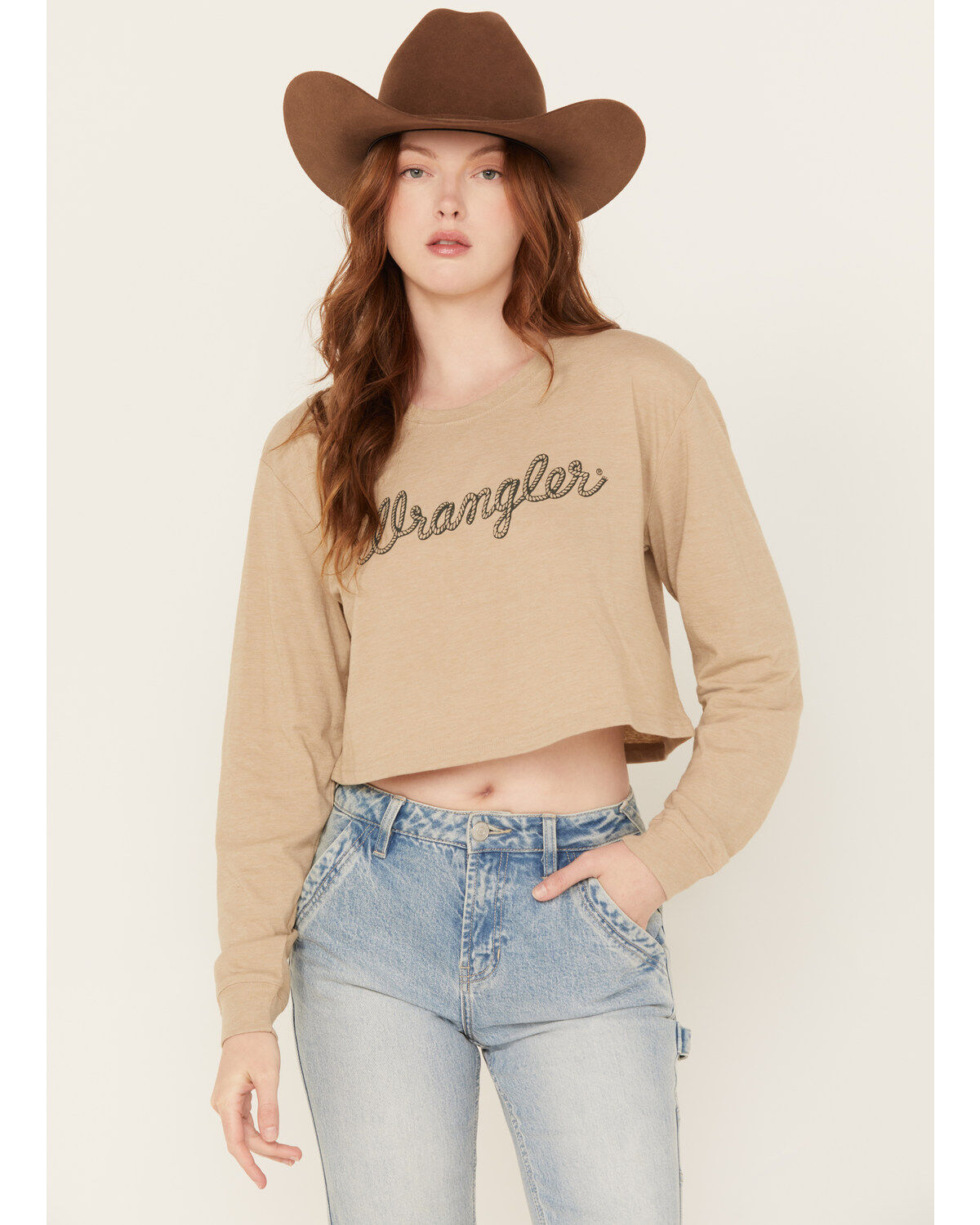 Women's Wrangler Logo Long Sleeve Graphic Cropped Tee