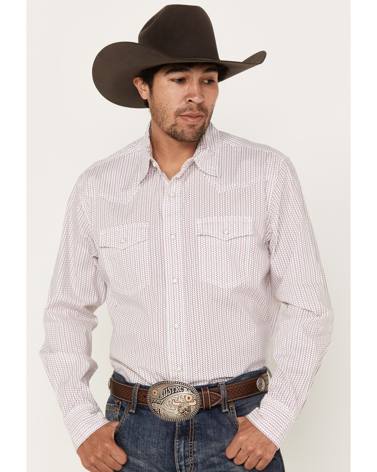 Men's Wrangler 20x Geo Print Long Sleeve Stretch Pearl Snap Western Sh