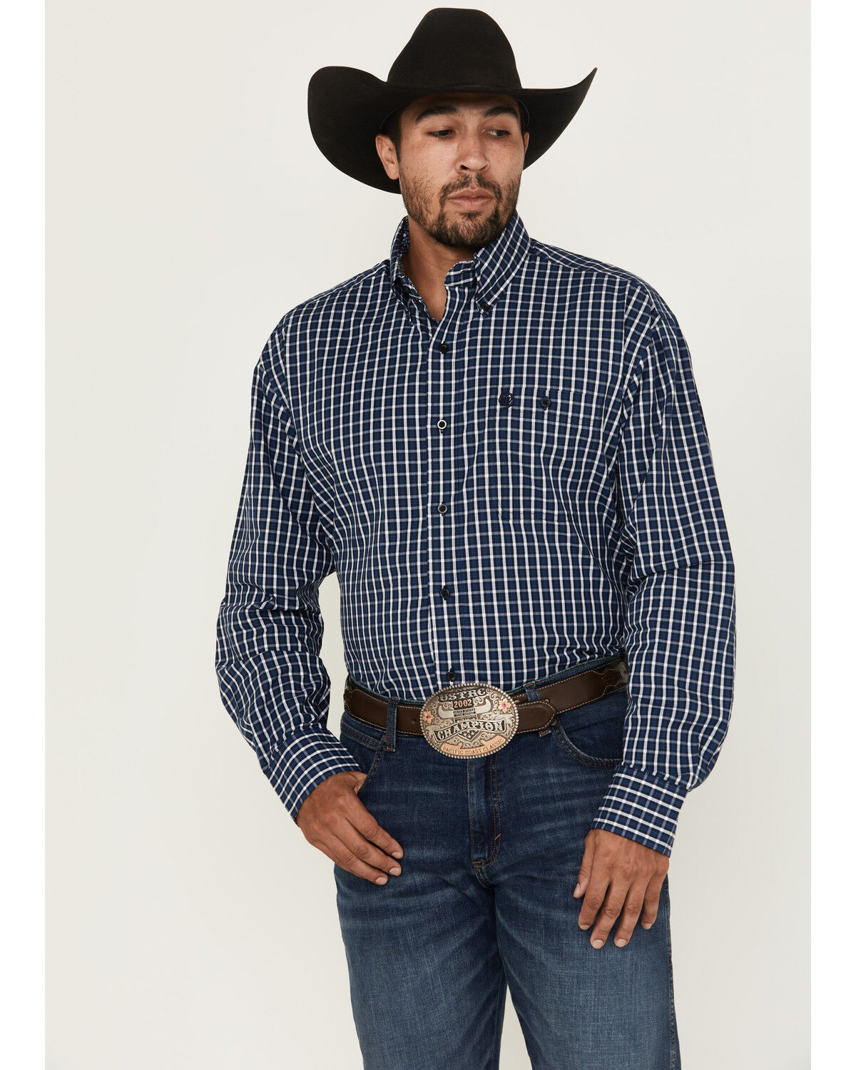 Men's Wrangler George Strait by Plaid Print Long Sleeve Button-Down St
