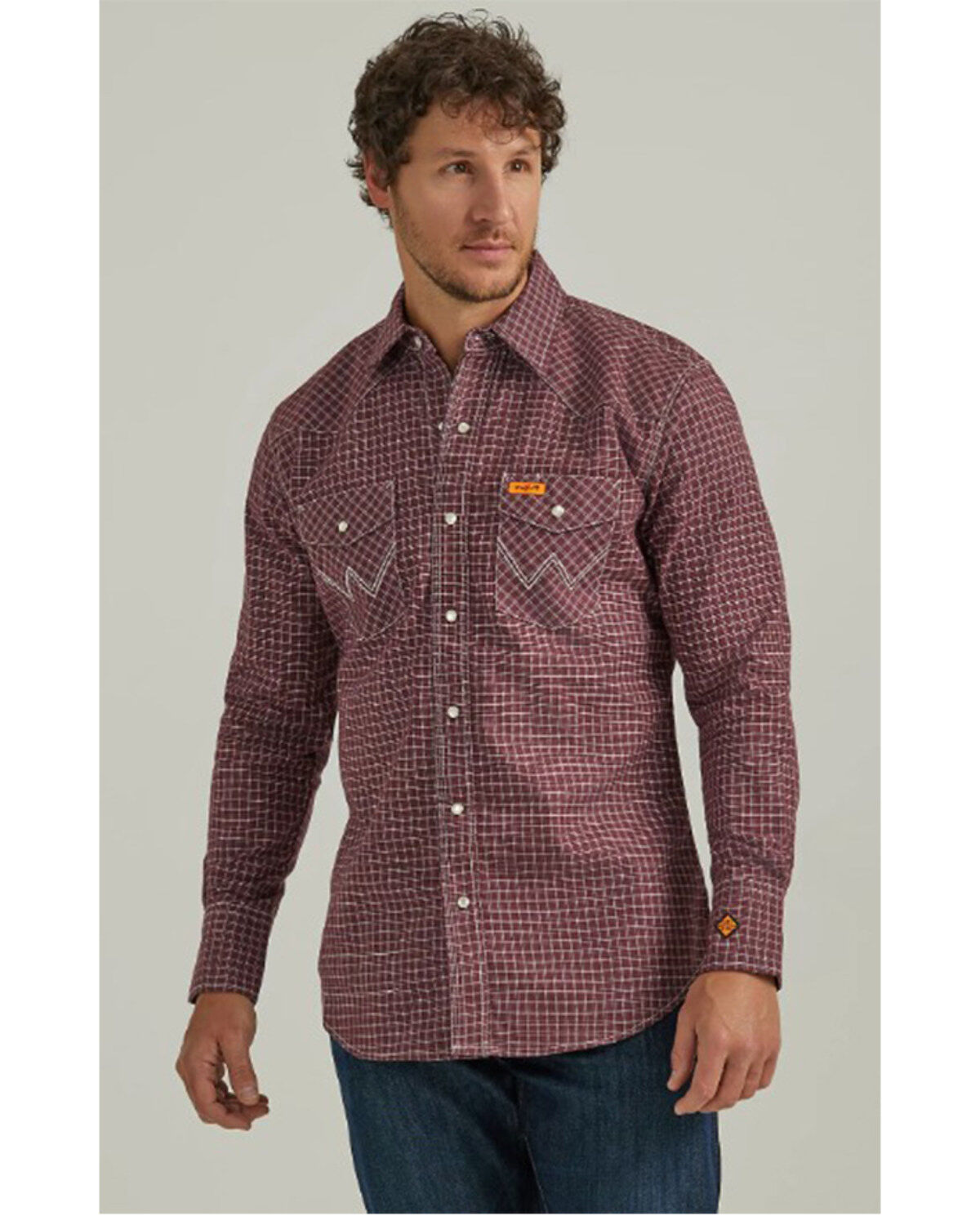 Men's Wrangler FR Plaid Print Long Sleeve Snap Work Shirt