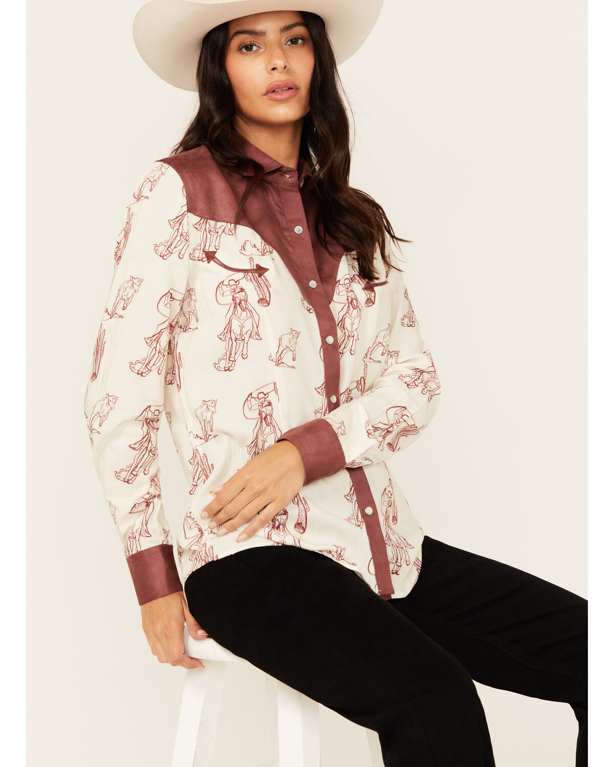 Women's Panhandle Western Print Long Sleeve Pearl Snap Western Shirt