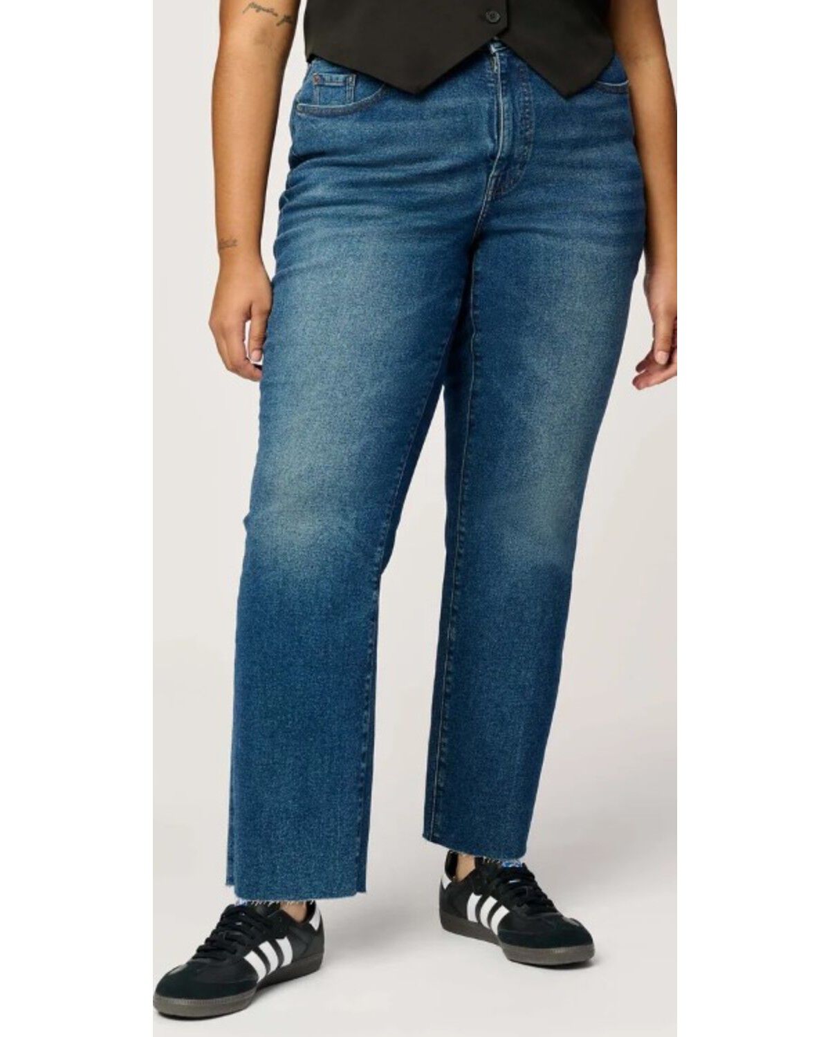 Women's Warp + Weft Ase Dark Wash High Rise Straight Stretch Denim Jea