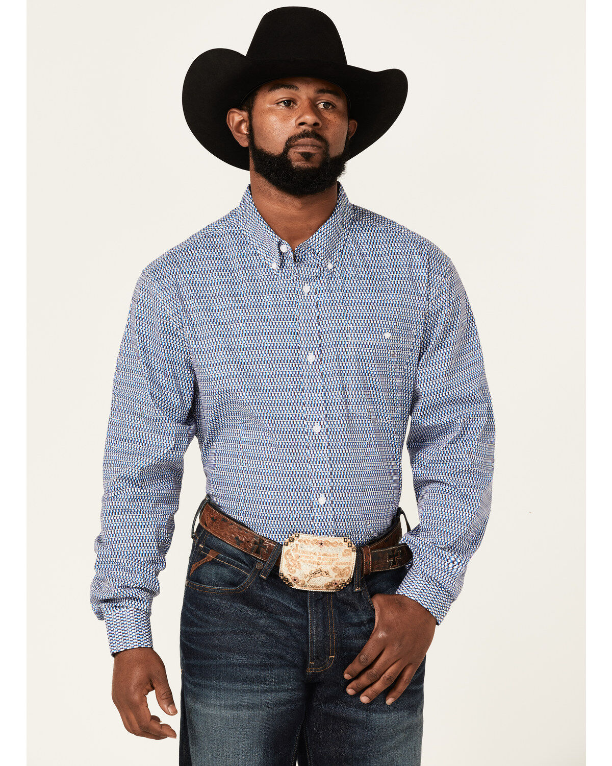 Men's RANK 45 Compete Geo Print Long Sleeve Button Down Western Shirt