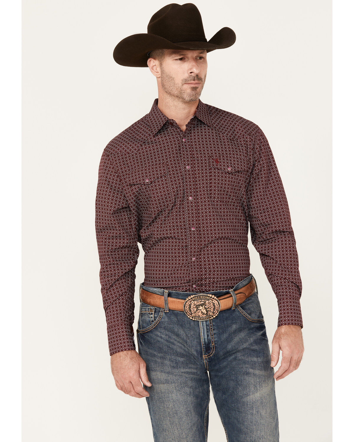 Men's Rodeo Clothing Geo Print Long Sleeve Snap Western Shirt