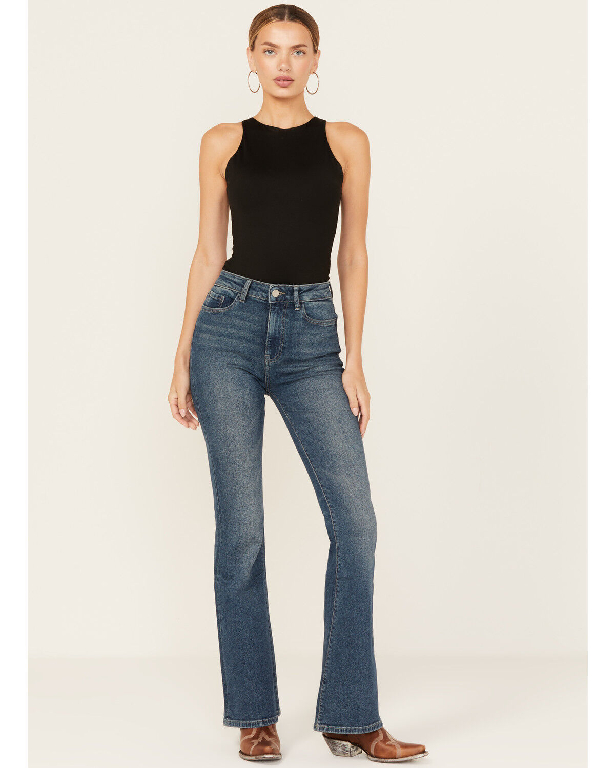 Women's Warp + Weft Mia Dark Wash High Rise Flare Stretch Denim Jeans
