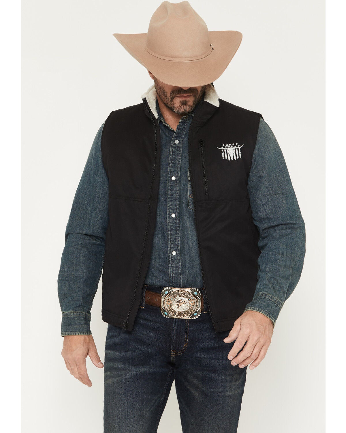 Men's Cowboy Hardware Skull Banner Twill Concealed Carry Vest