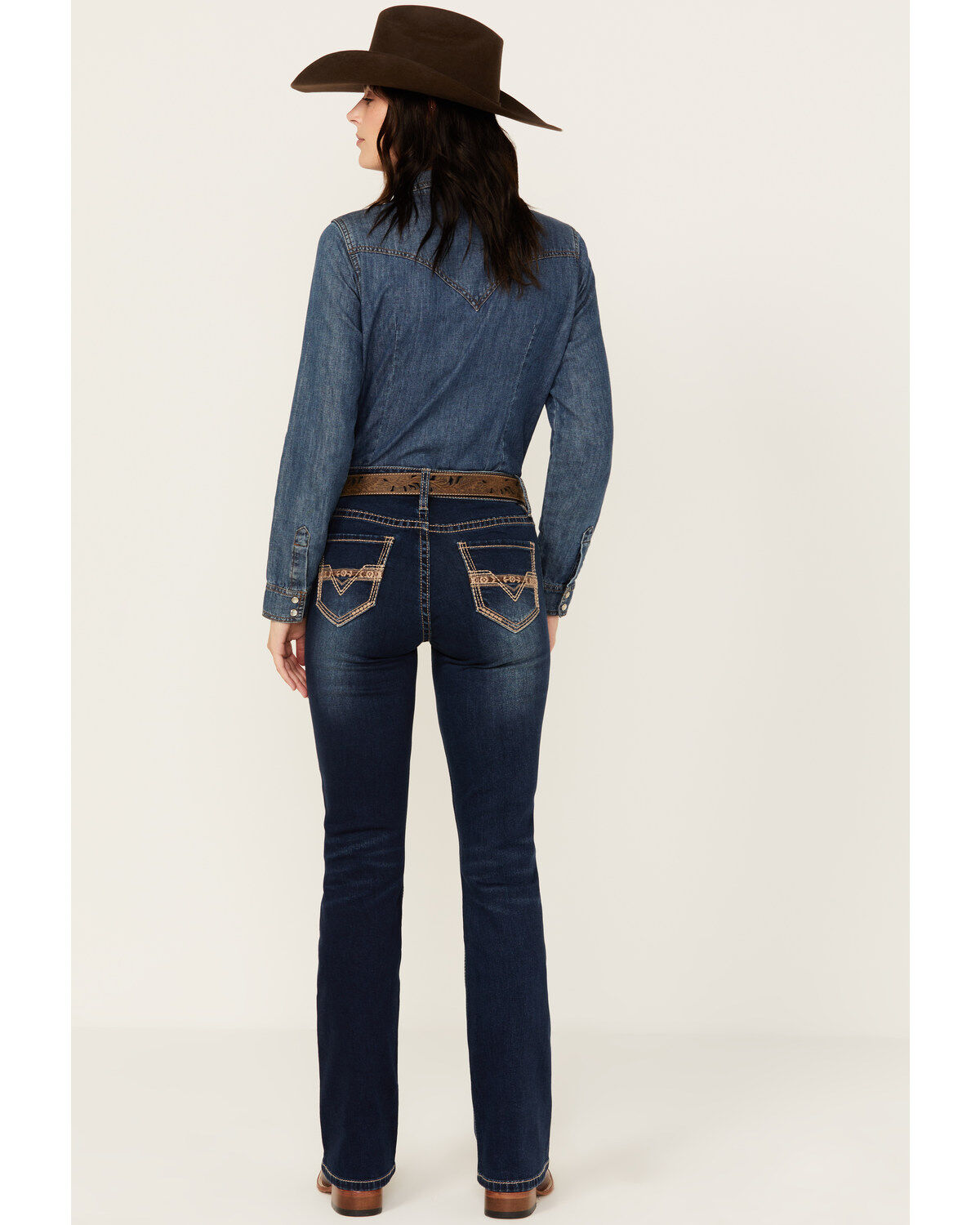 Women's Rock & Roll Denim Dark Wash Mid Rise Southwestern Print Stretc