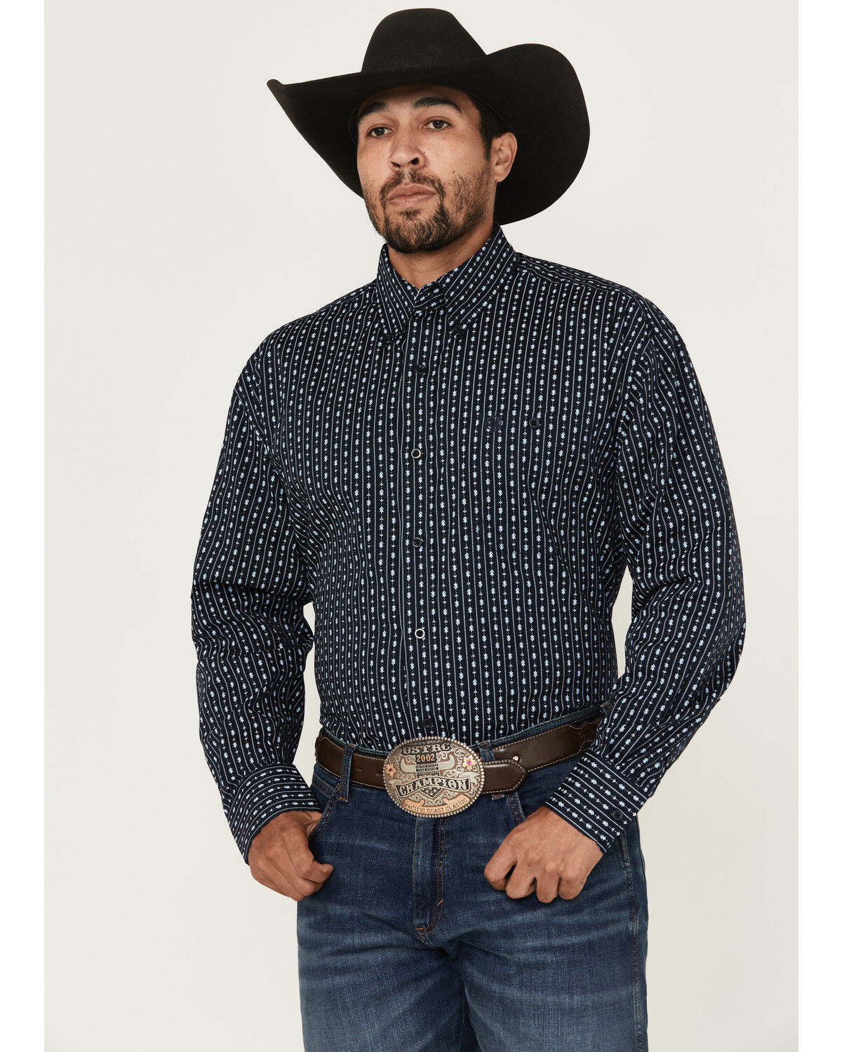 Men's Wrangler George Strait by Floral Striped Print Long Sleeve Butto